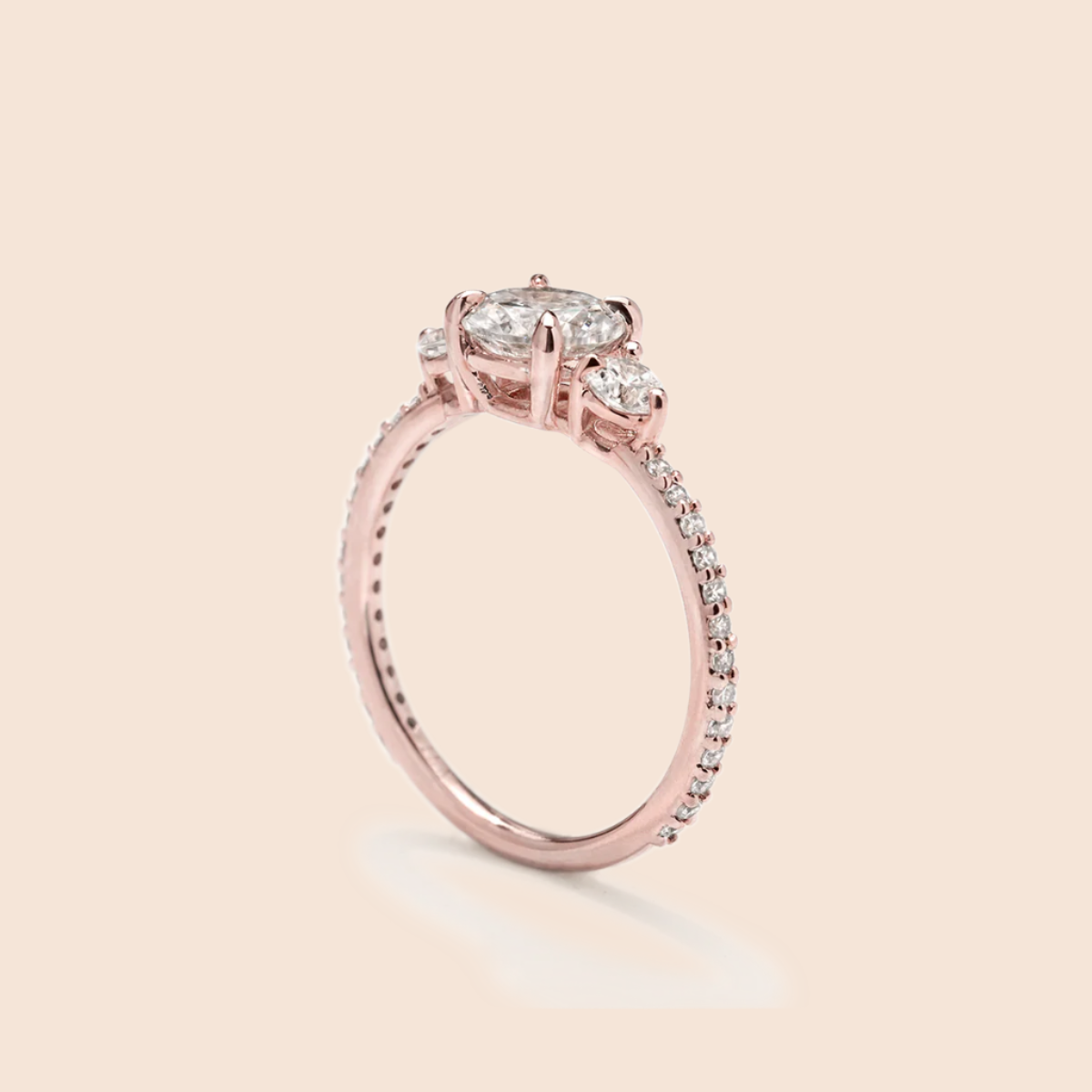 18K Rose Gold 3 Stone Diamond Pave Engagement Ring