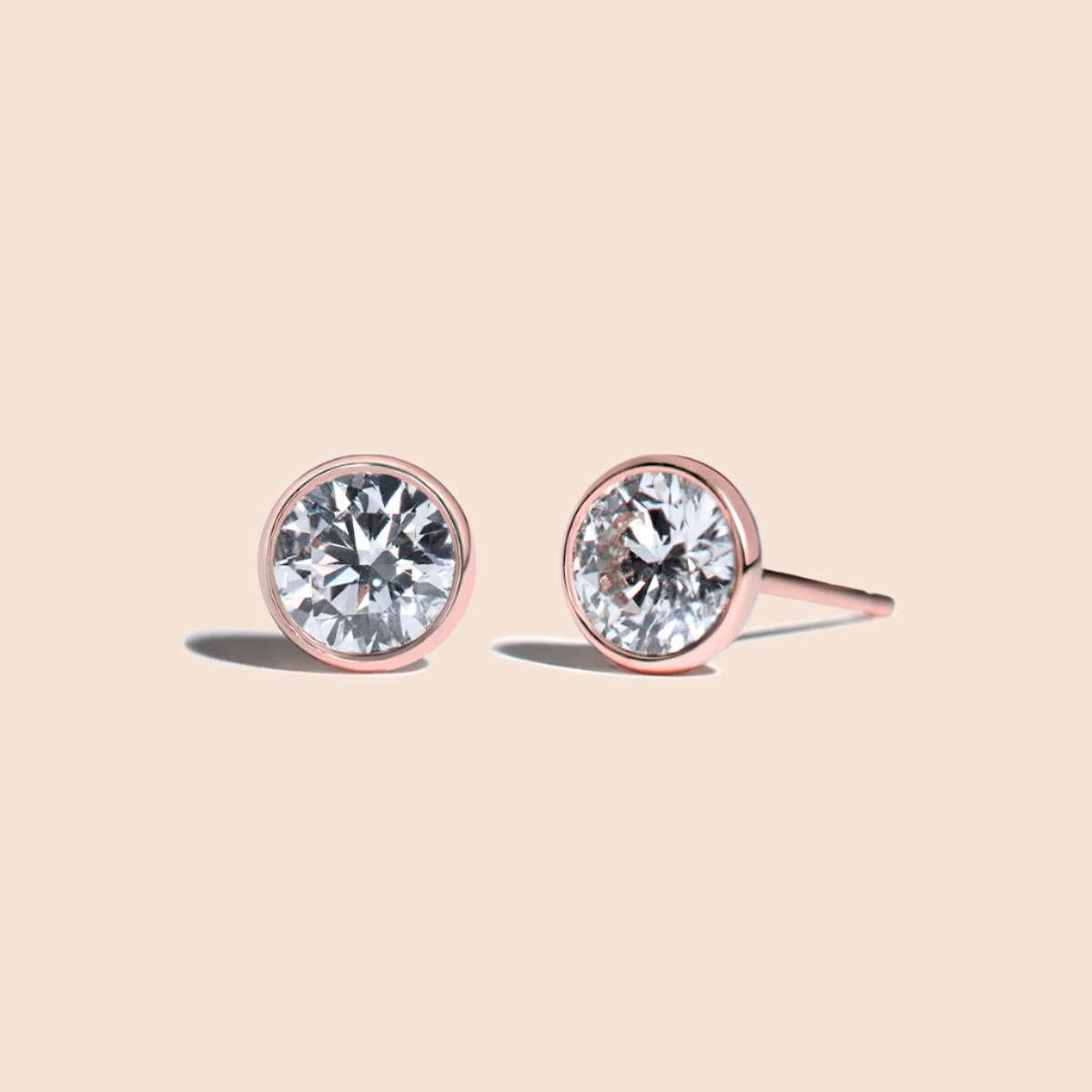 14K Rose Gold Diamond Bezel Stud