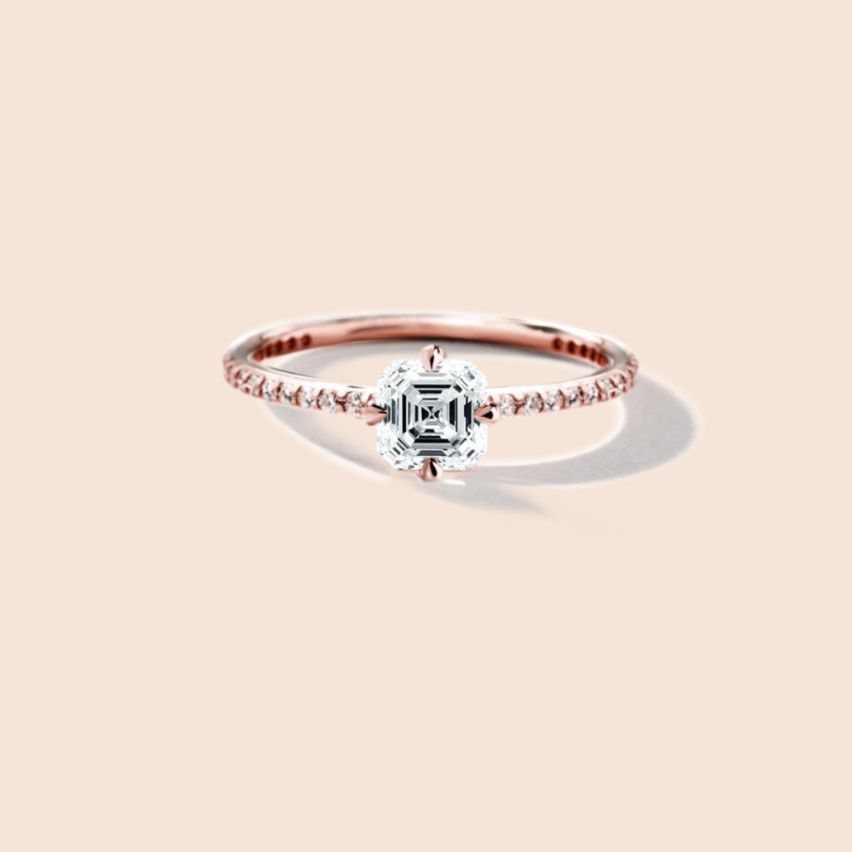 18K Rose Gold Asscher Pave Solitaire Engagement Ring