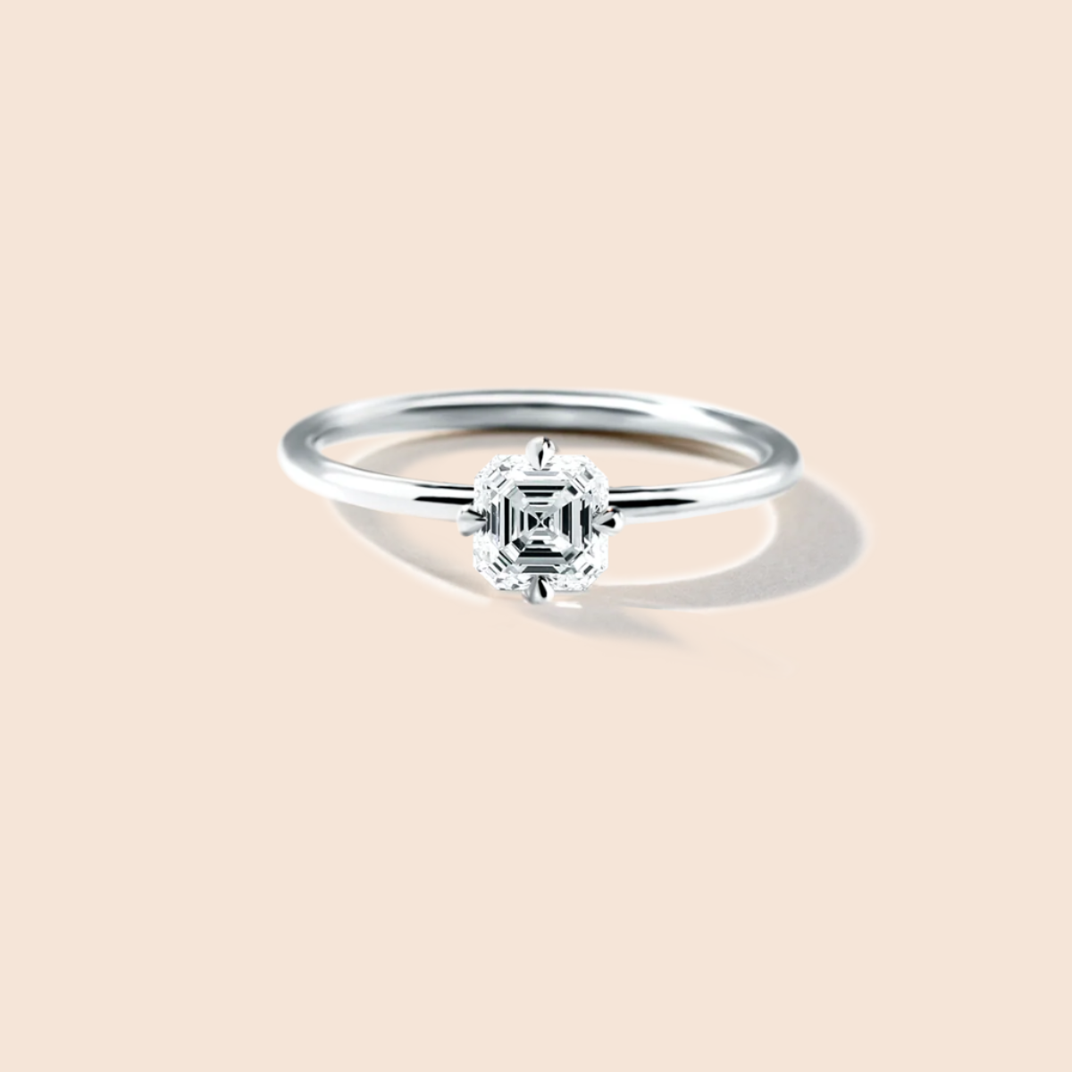 18K White Gold Platinum Asscher Engagement Ring
