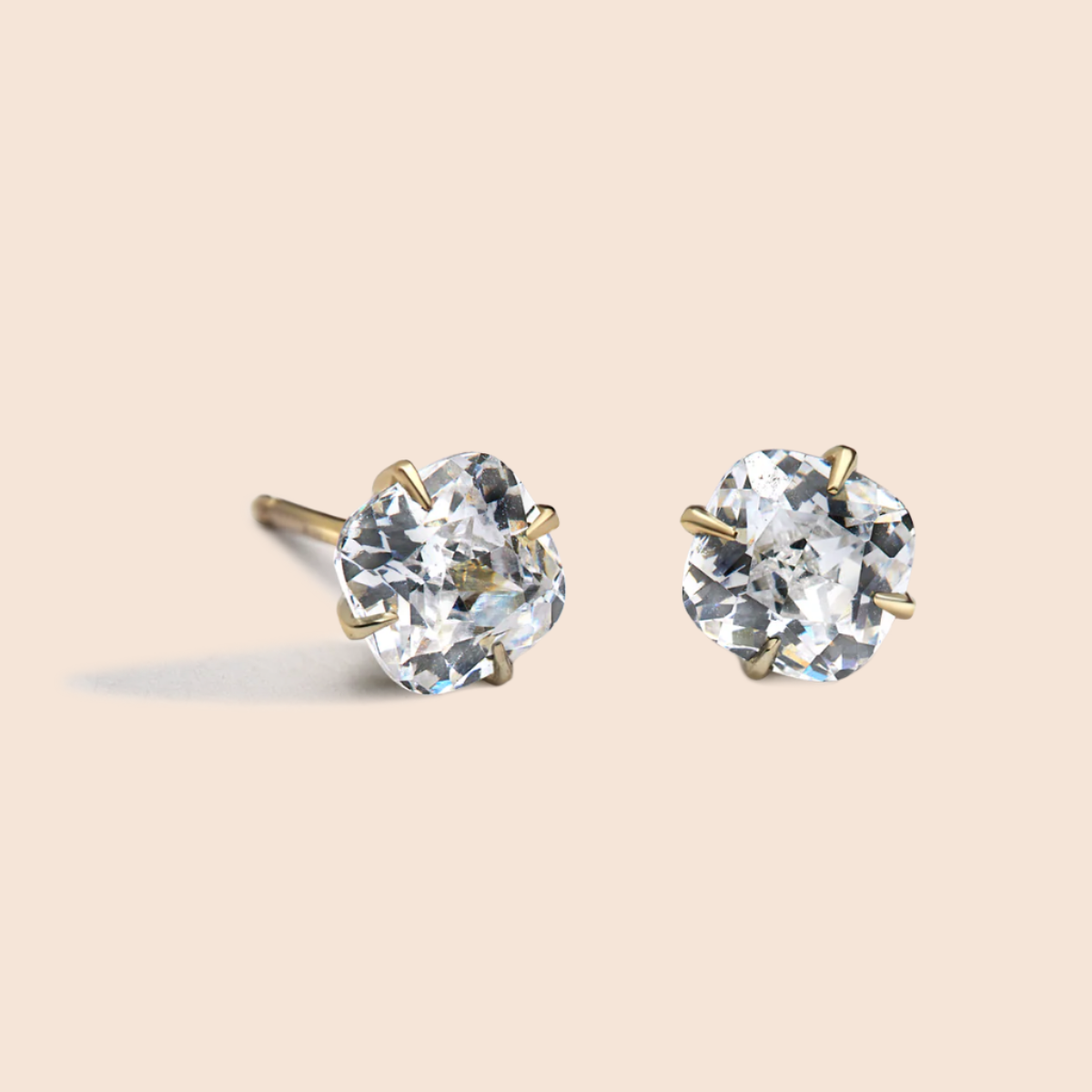 14K Yellow Gold Cushion Studs