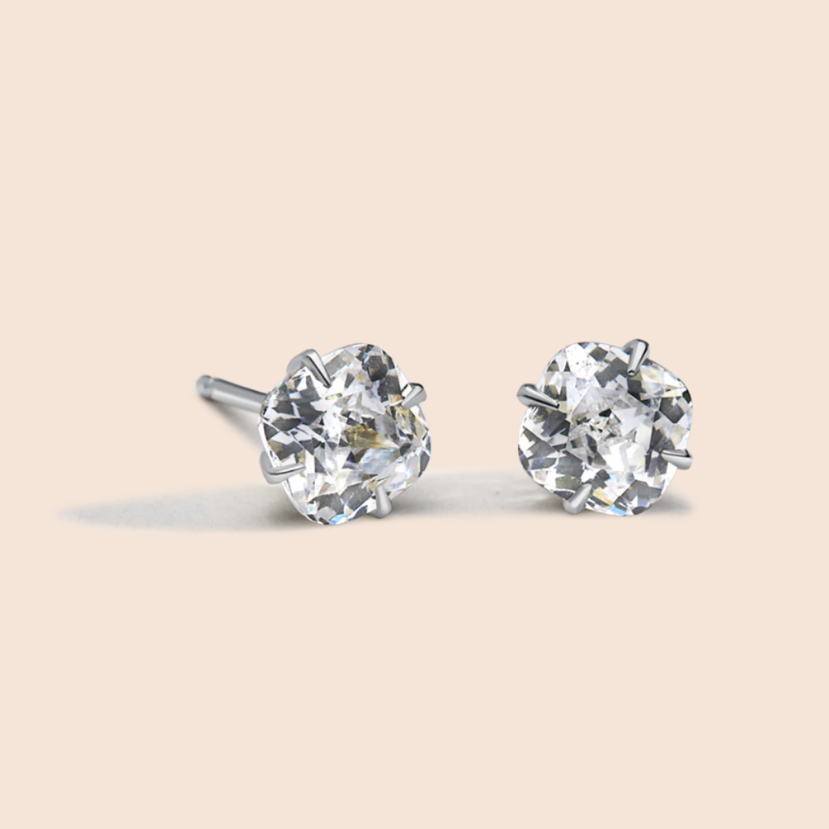 14K White Gold Platinum Cushion Studs