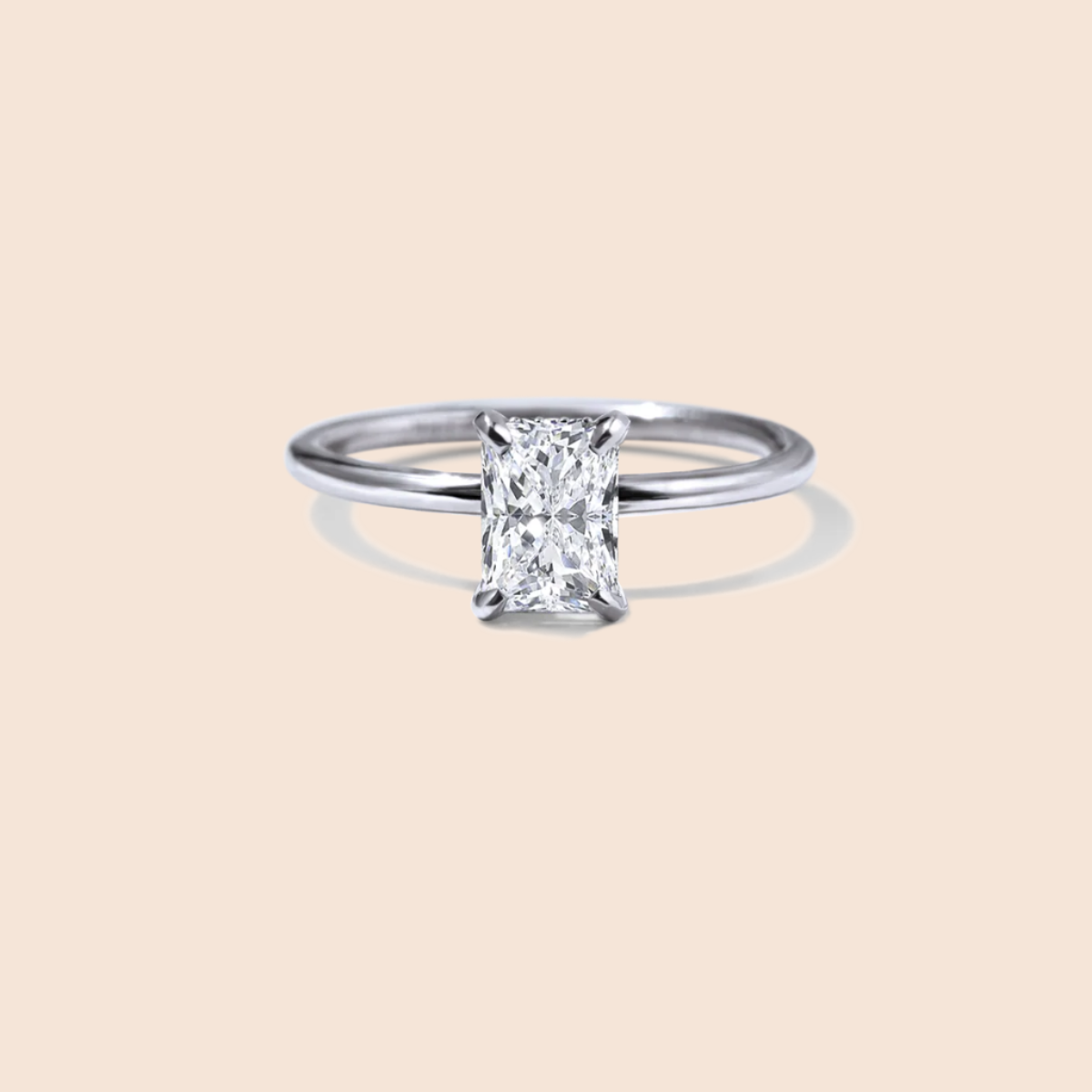 Platinum 18K White Gold Radiant Hidden Halo Pave Engagement Ring