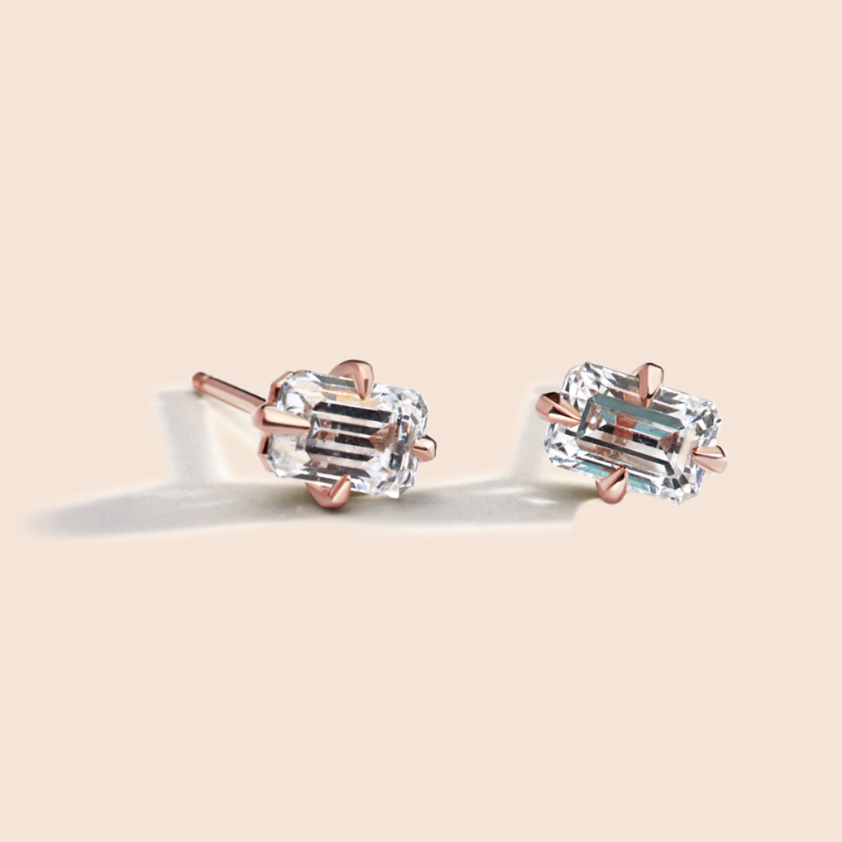 14K Rose Gold Emerald Studs