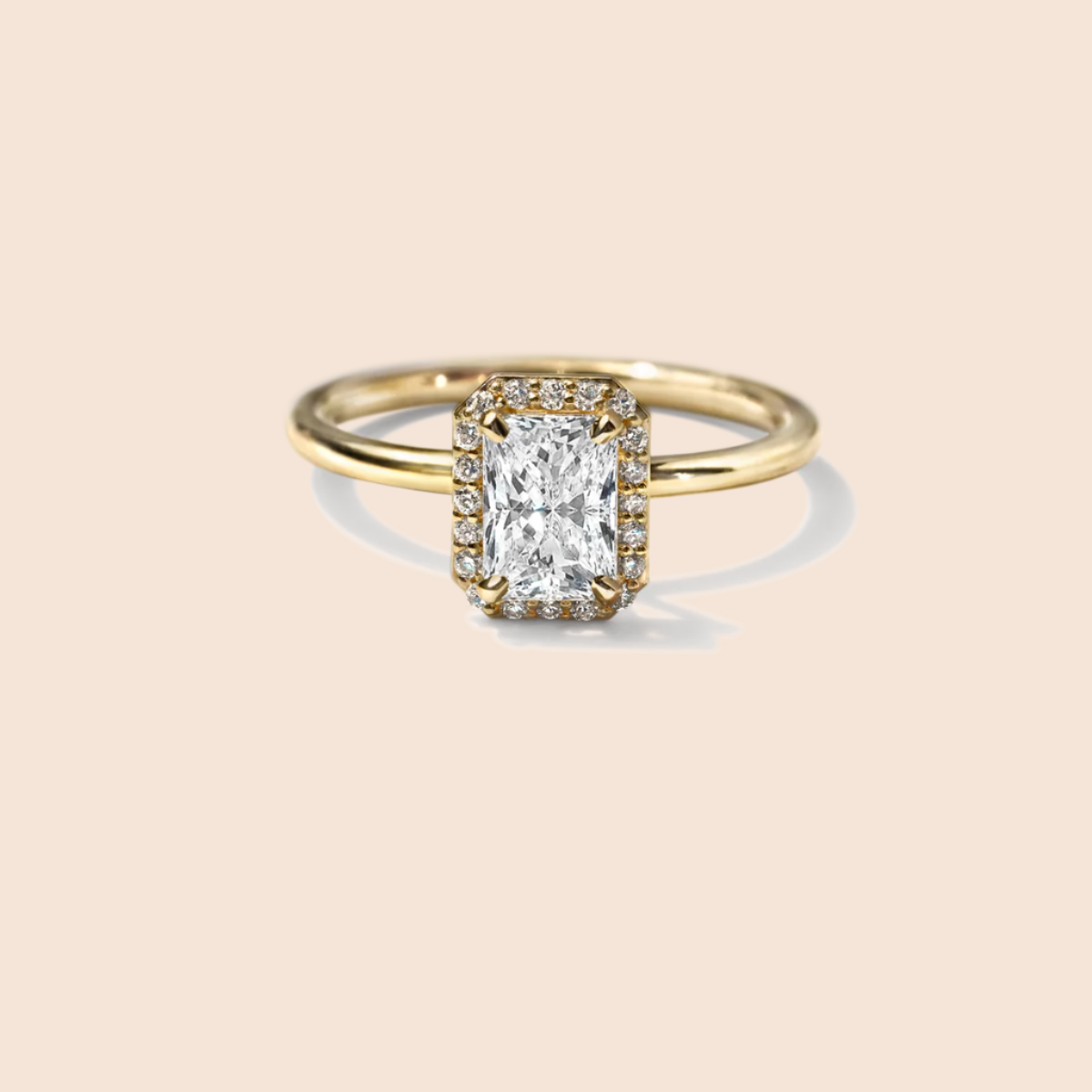 18K Yellow Gold Radiant Halo Engagement Ring