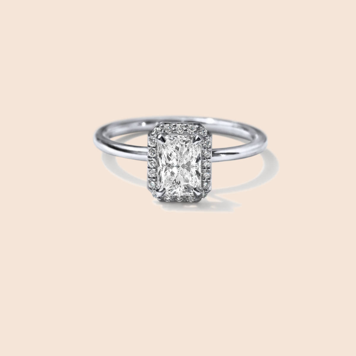 18K White Gold Platinum Radiant Halo Engagement Ring