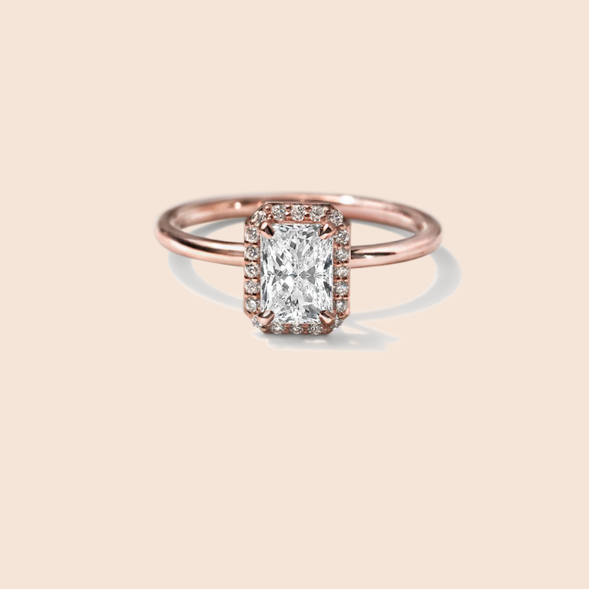 18K Rose Gold Radiant Halo Engagement Ring