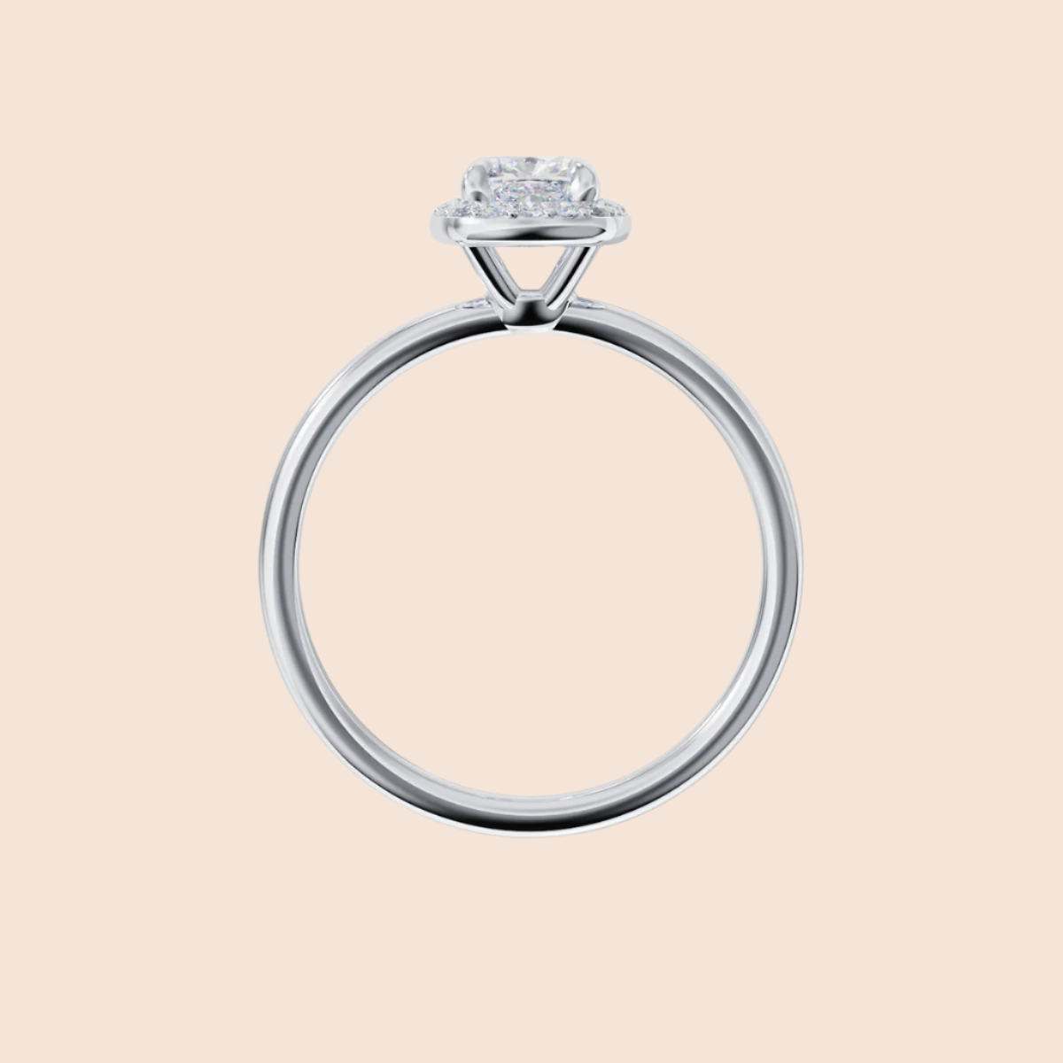 18K White Gold Platinum Cushion Halo Engagement Ring
