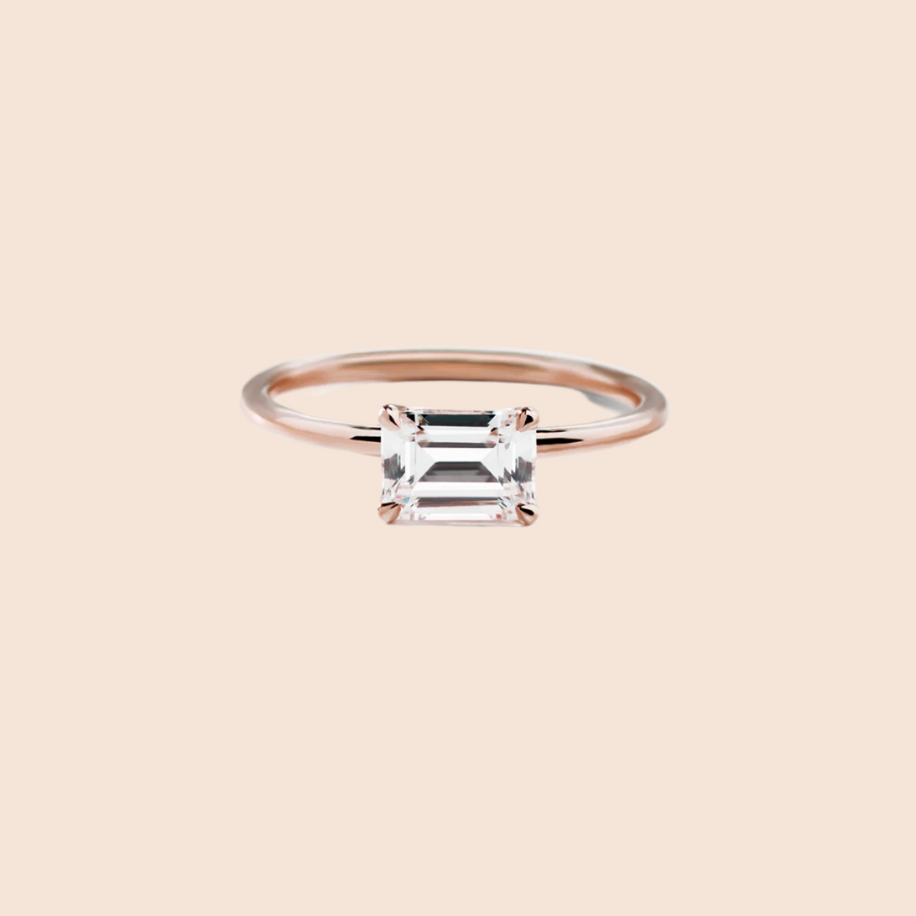 Emerald 18K Rose Gold Engagement Ring East West