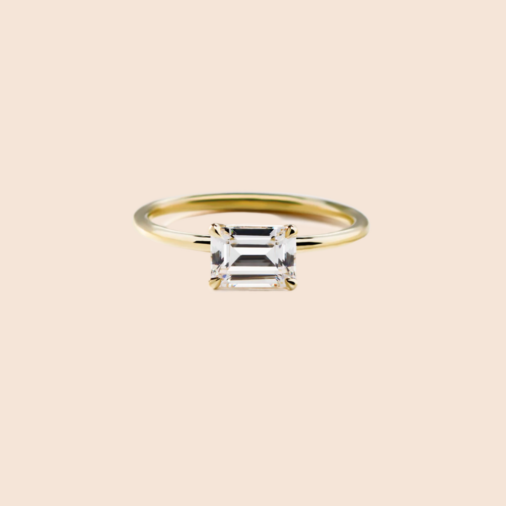18K Yellow Gold Emerald Engagement Ring East West