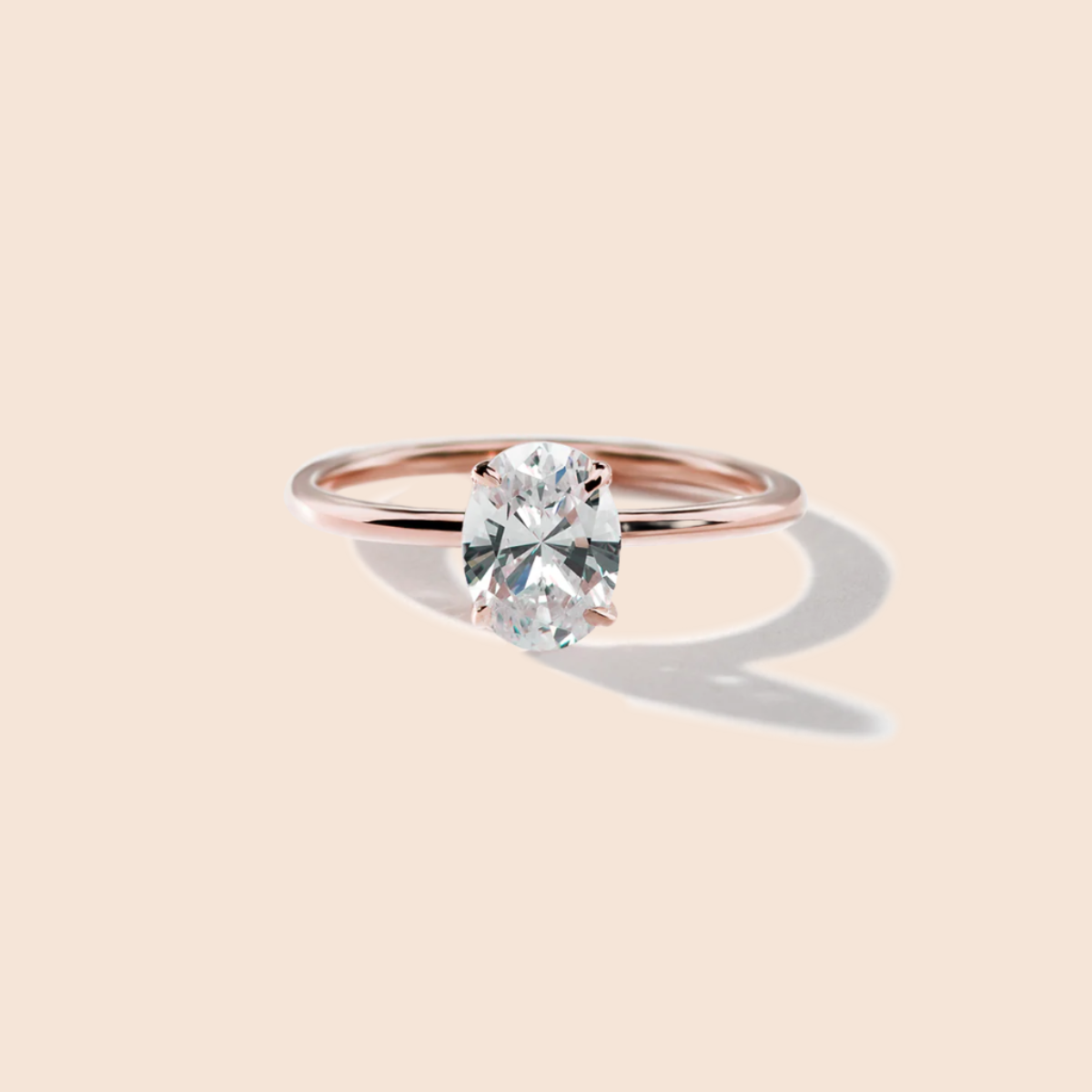 18K Rose Gold Prong Oval Diamond Engagement Ring