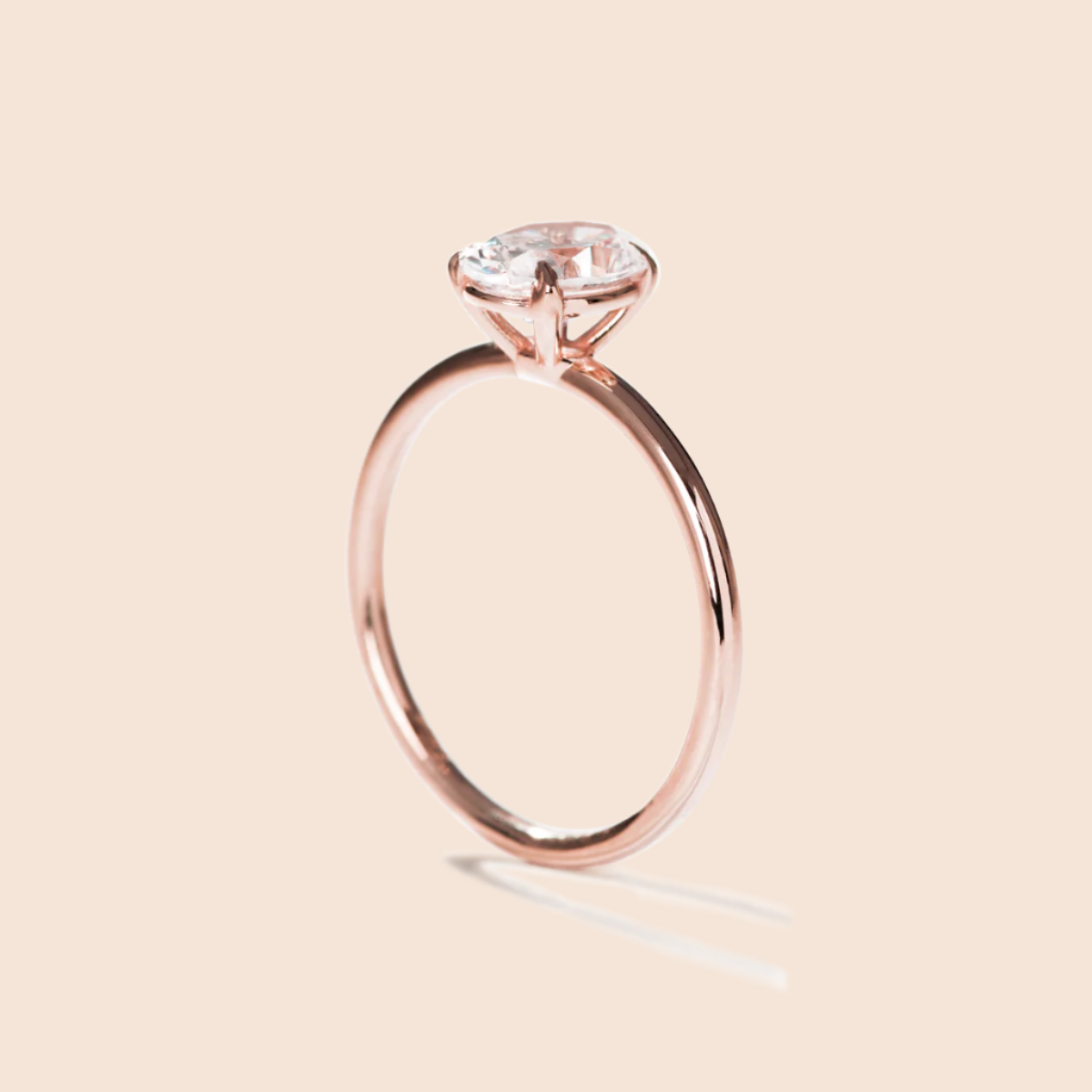 18K Rose Gold Prong Oval Diamond Engagement Ring