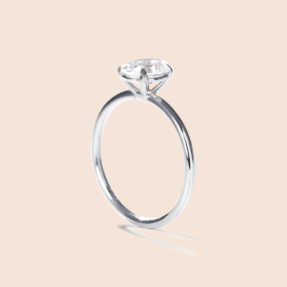 18K White Gold Platinum Prong Solitaire Oval Diamond Engagement Ring