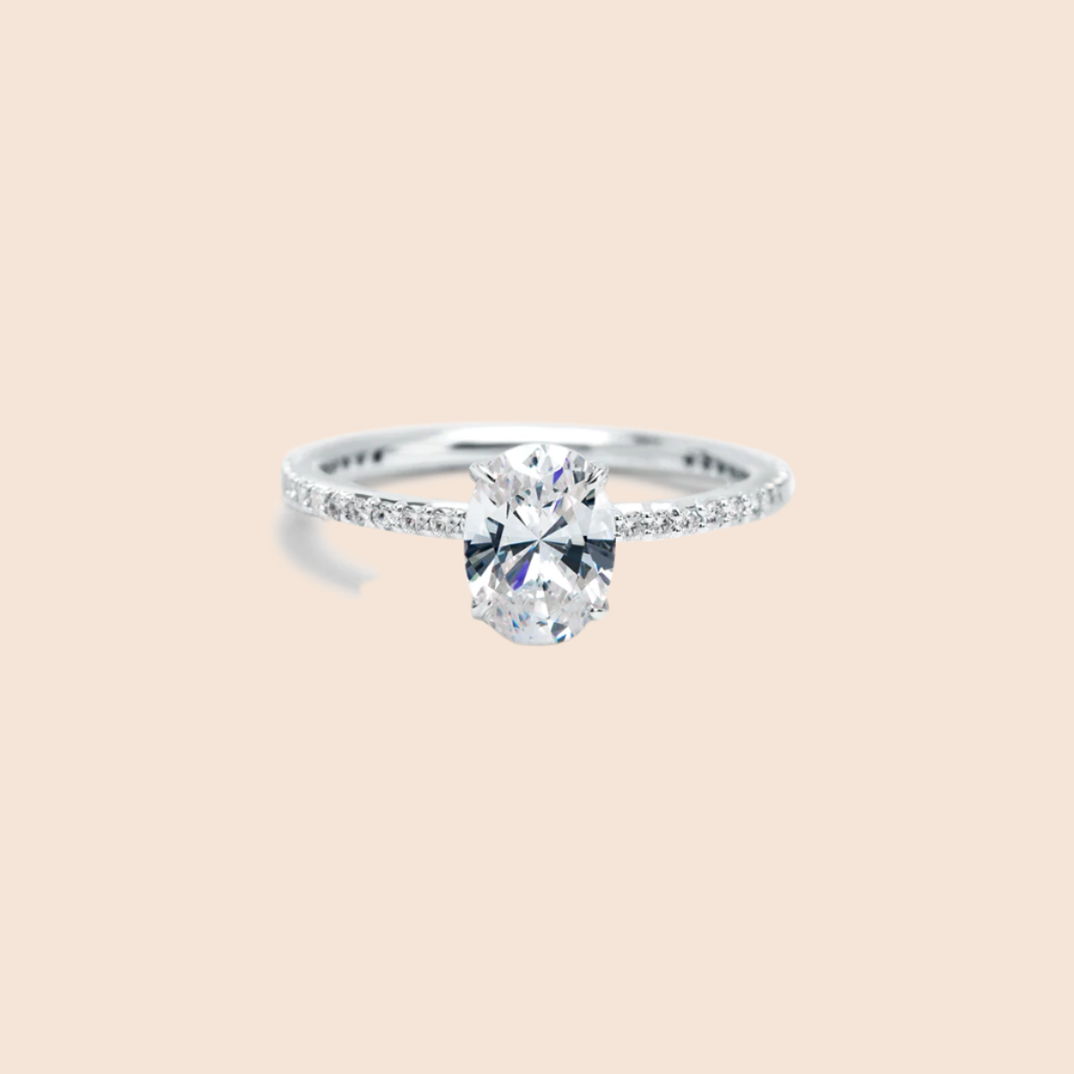 18K White Gold Platinum Oval Pave Solitaire Engagement Ring