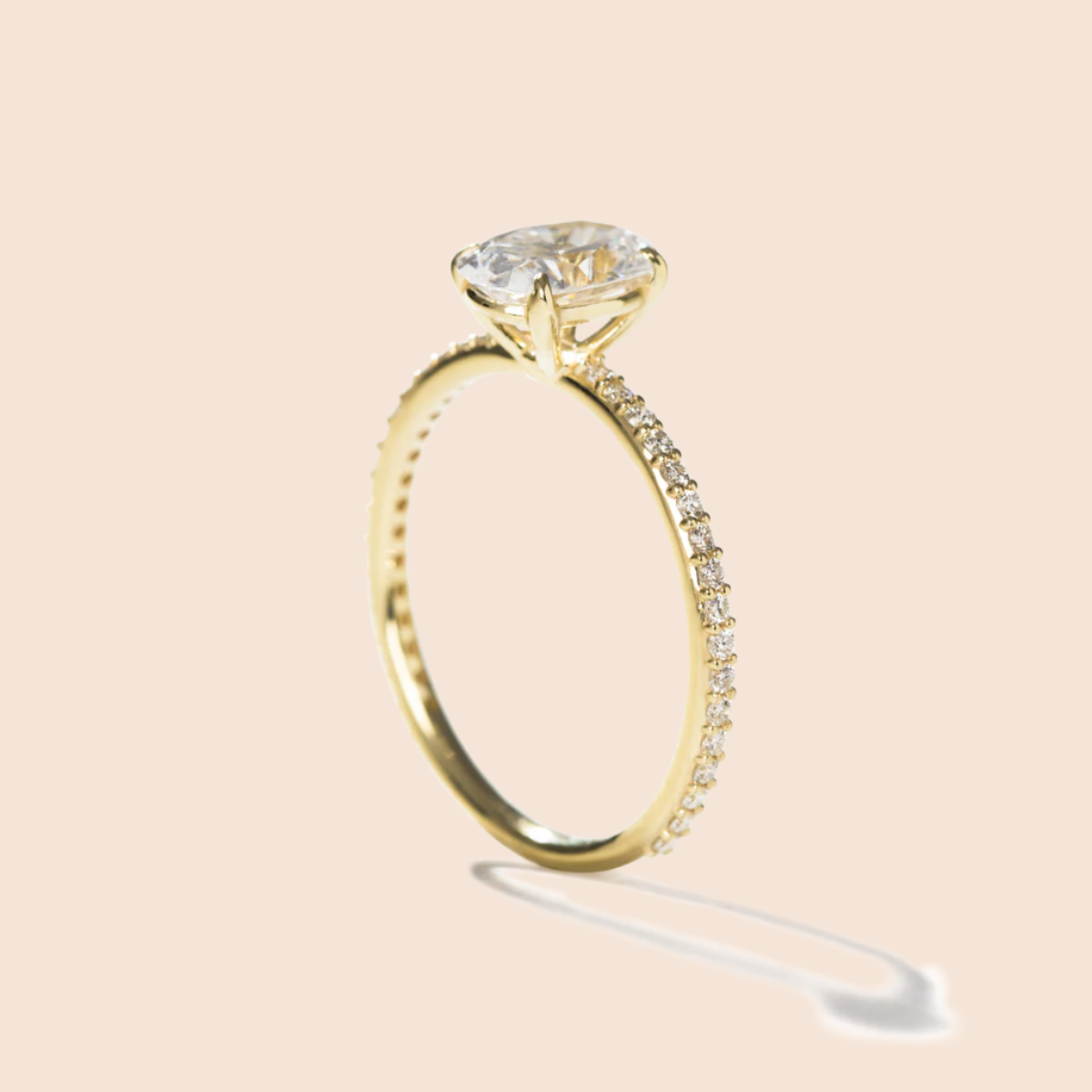 18K Yellow Gold Oval Pave Solitaire Engagement Ring