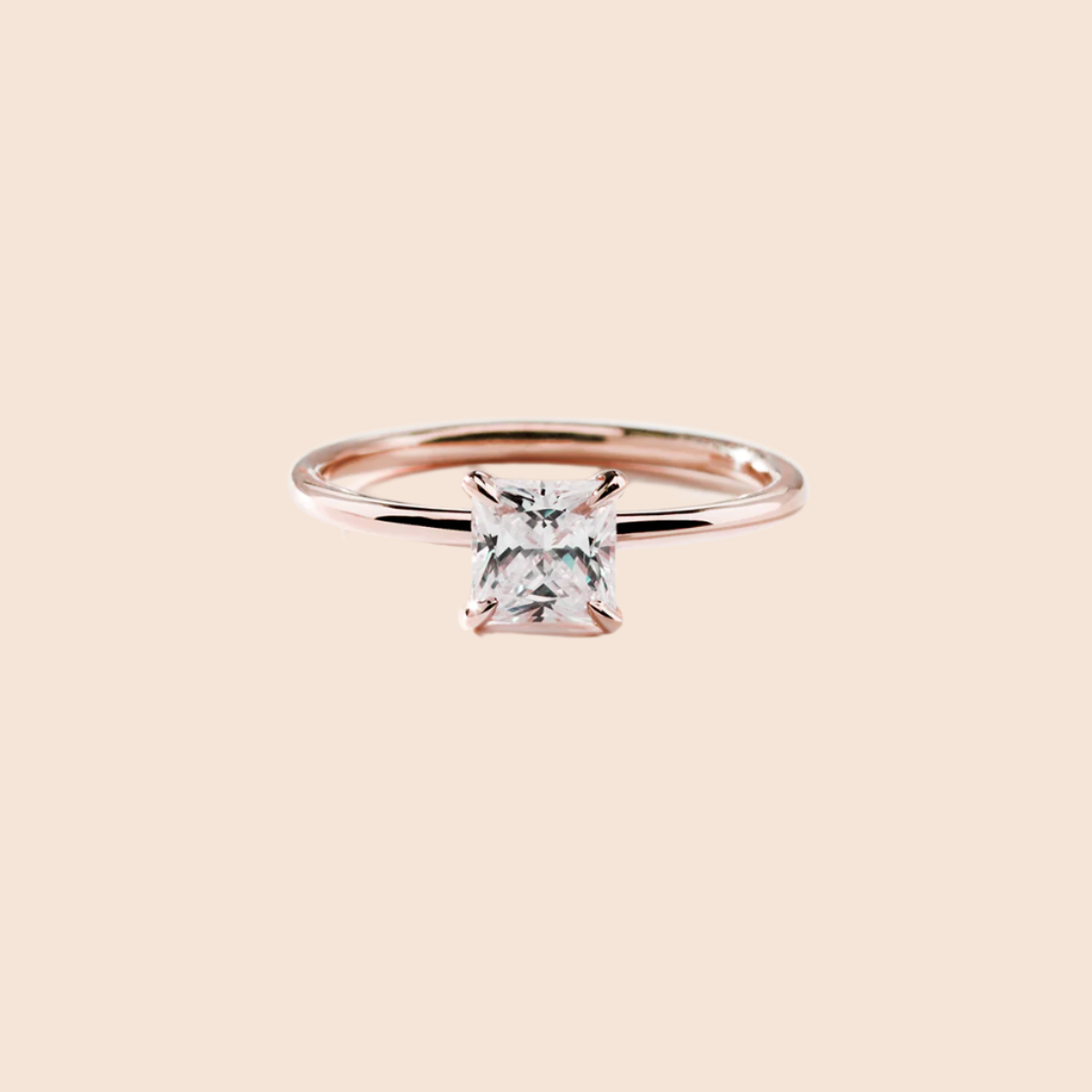 18K Rose Gold Princess Engagement Ring