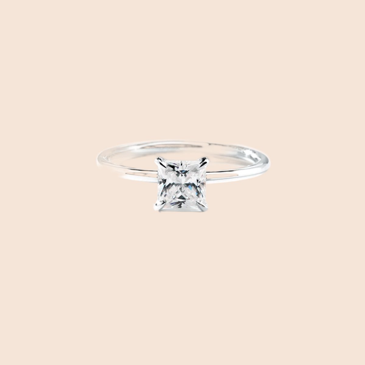 18K White Gold Platinum Princess Engagement Ring