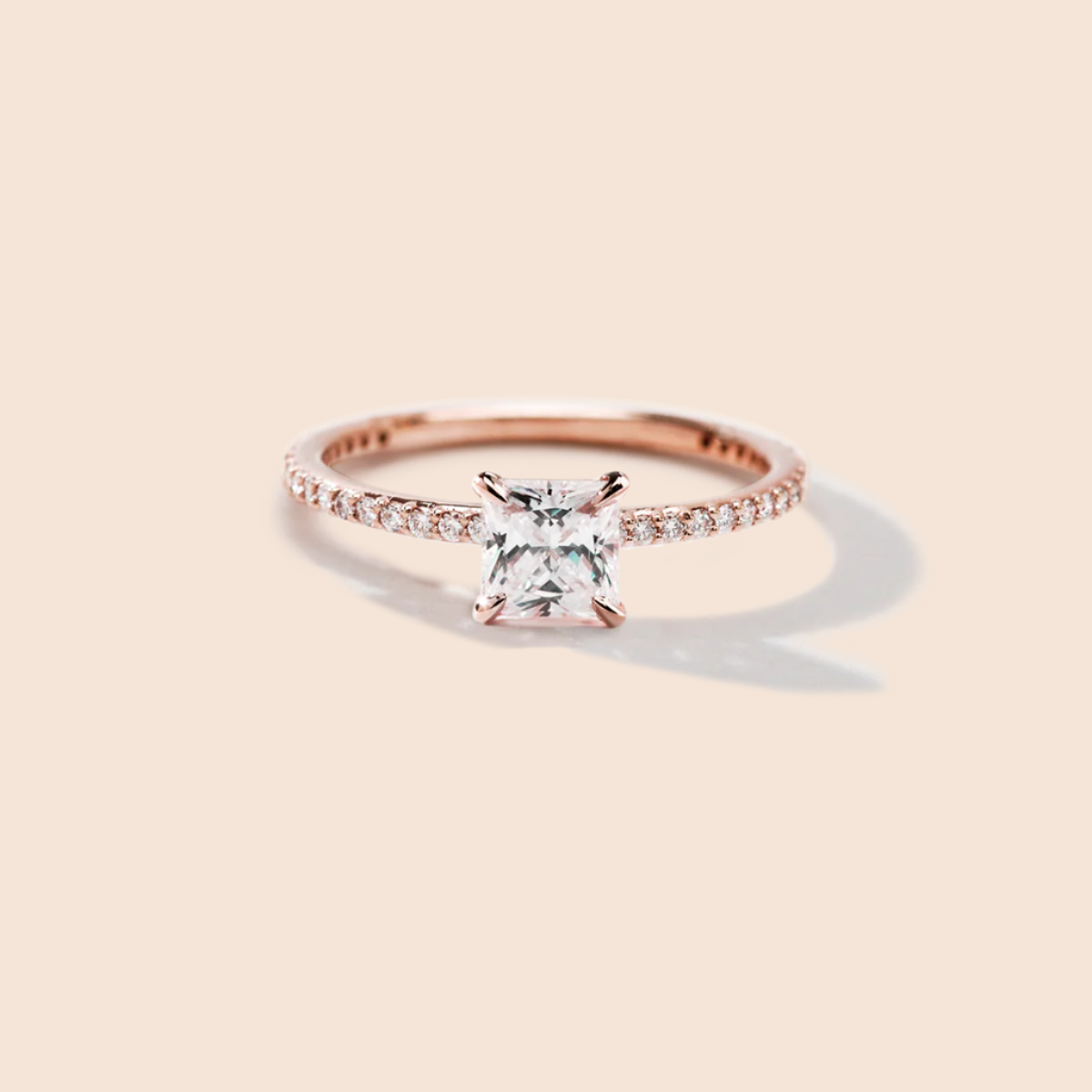 18K Rose Gold Princess Pave Solitaire Engagement Ring