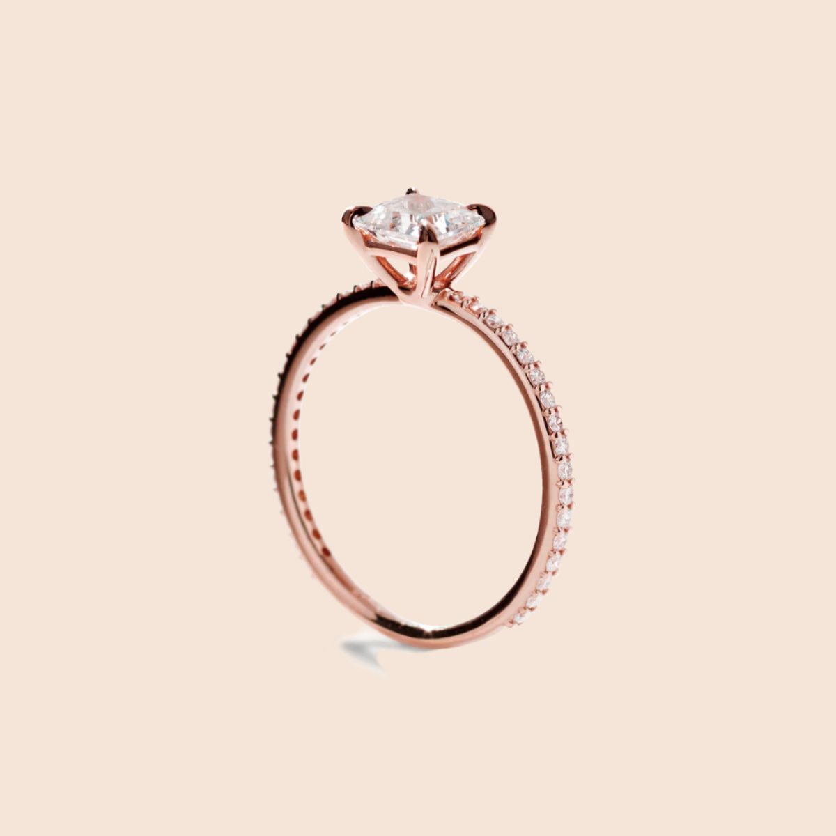 18K Rose Gold Princess Pave Solitaire Engagement Ring