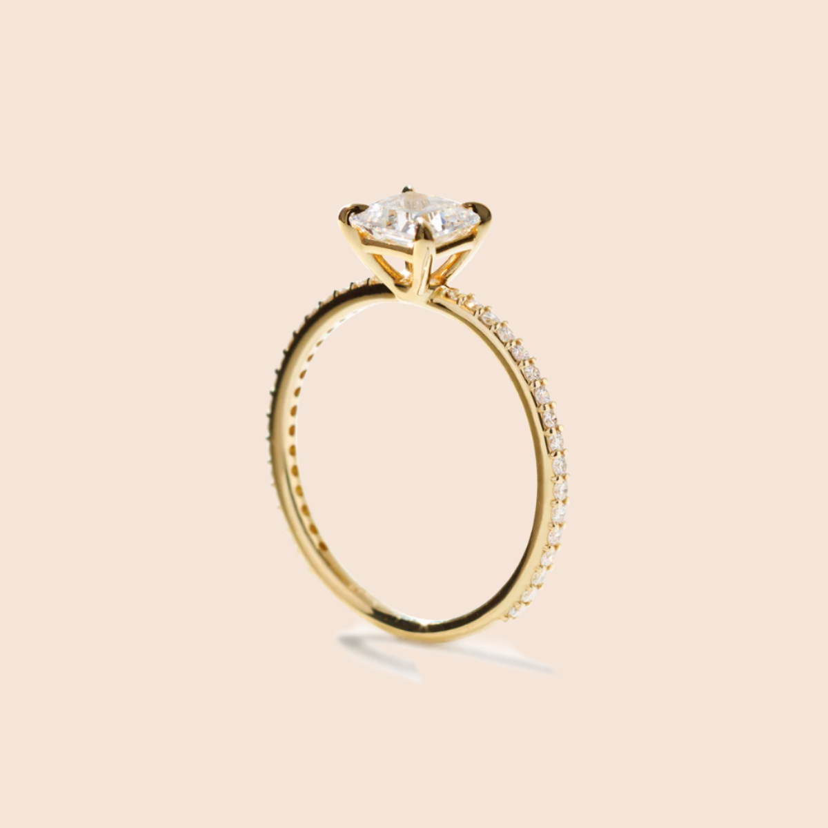 18K Yellow Gold Princess Pave Solitaire Engagement Ring