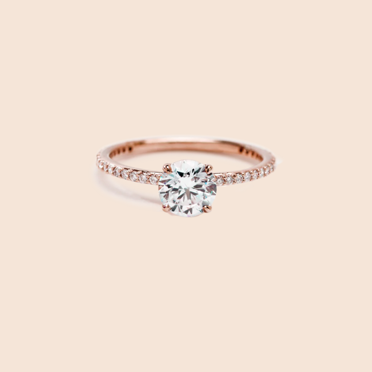 18K Rose Gold Round Pave Solitaire Engagement Ring