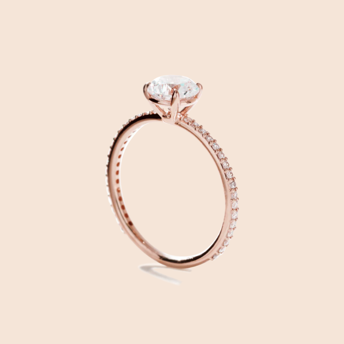 18K Rose Gold Round Pave Solitaire Engagement Ring