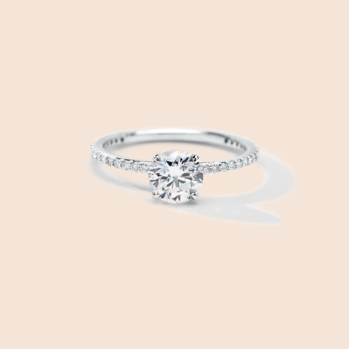 18K White Gold Platinum Round Pave Solitaire Engagement Ring