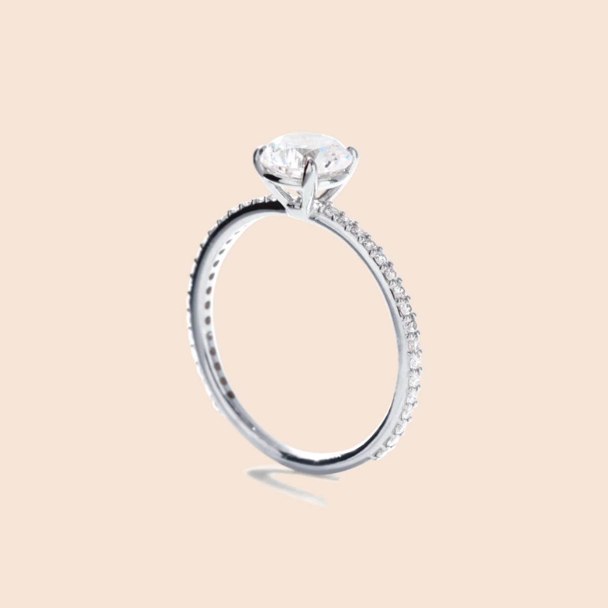 18K White Gold Platinum Round Pave Solitaire Engagement Ring