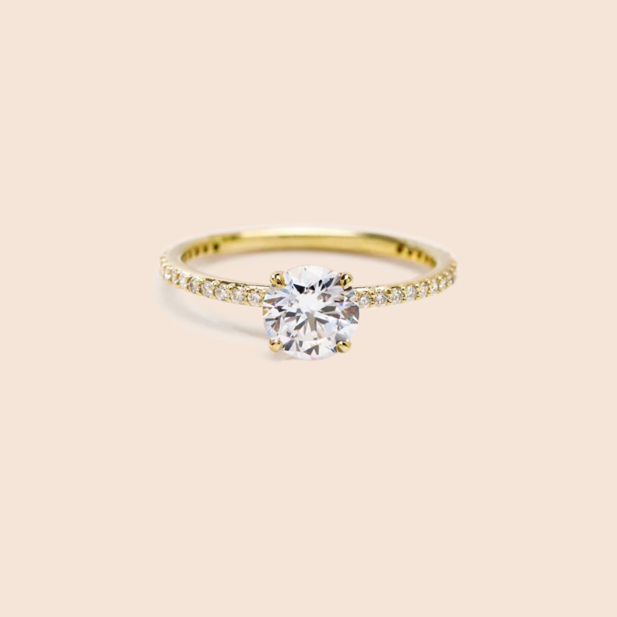 18K Yellow Gold Round Pave Solitaire Engagement Ring