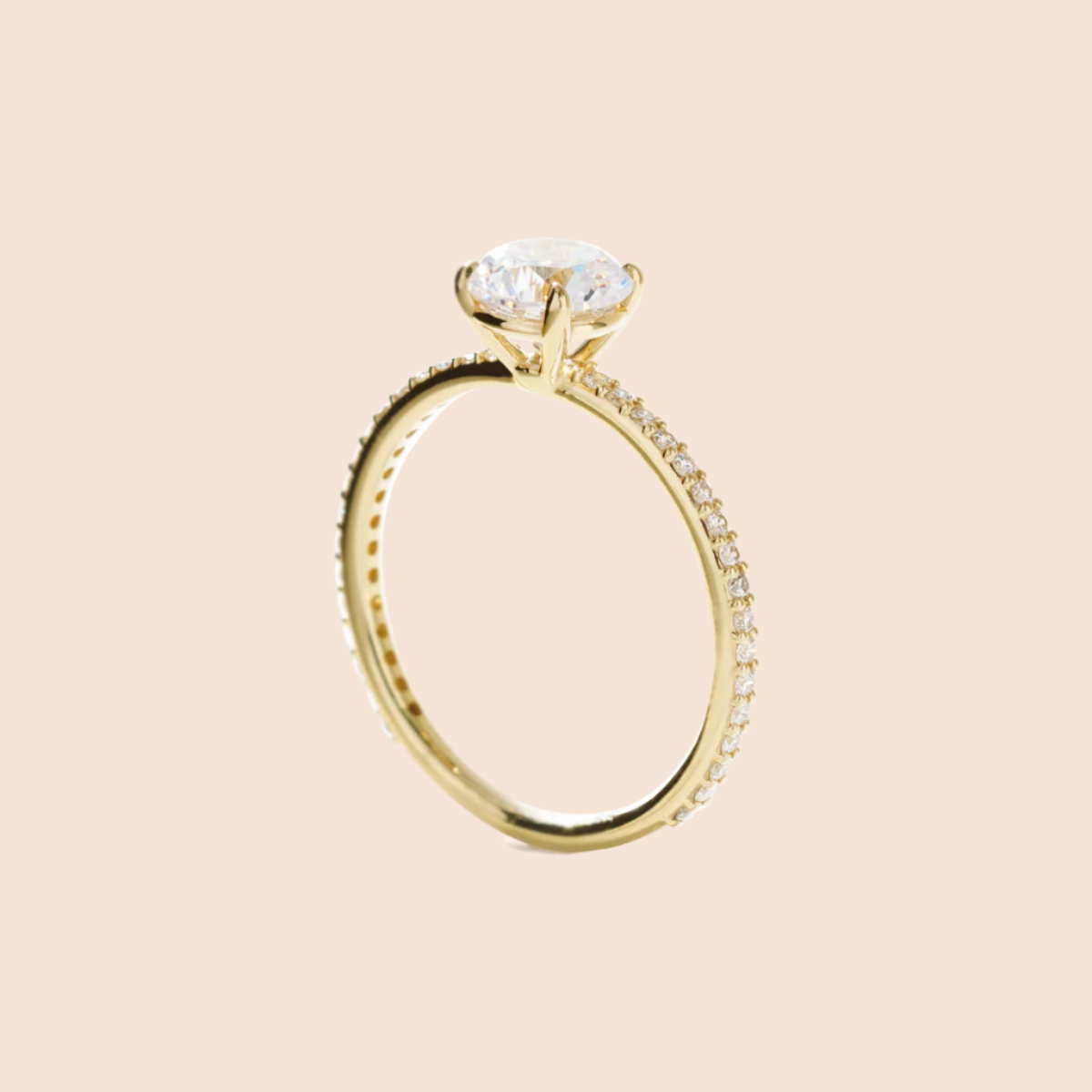 18K Yellow Gold Round Pave Solitaire Engagement Ring