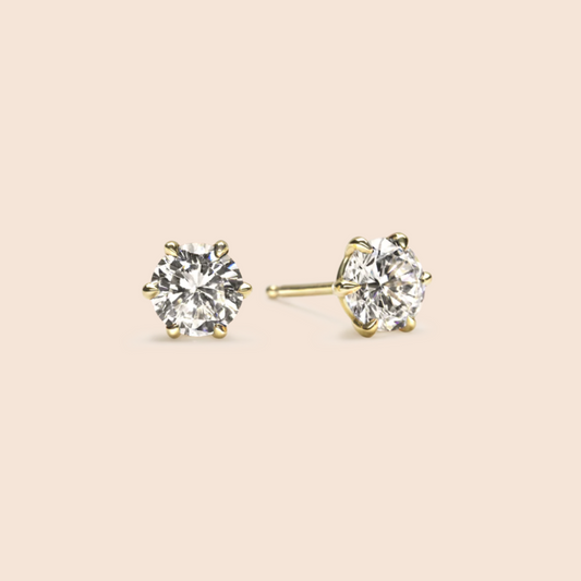 14K Yellow Gold Round 6 Prong Stud