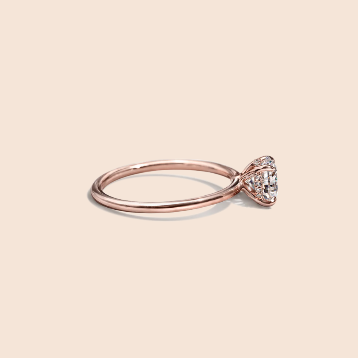 18K Rose Gold Round Hidden Halo Pave Engagement Ring