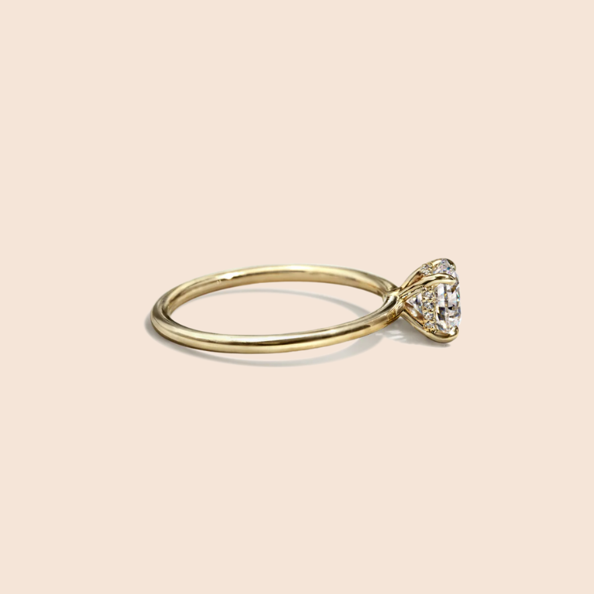 18K Yellow Gold Round Hidden Halo Pave Engagement Ring