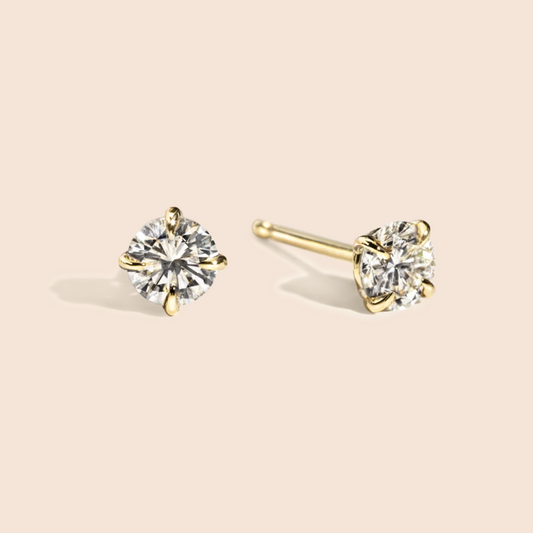14K Yellow Gold Round Diamond 4 Prong Stud