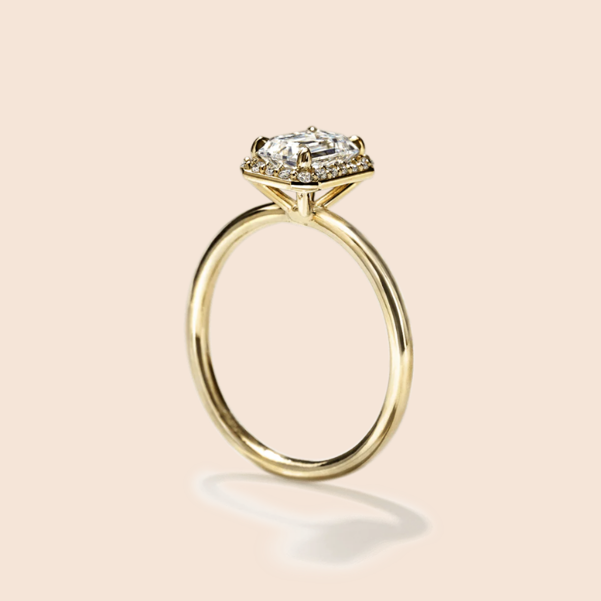 18K Yellow Gold Emerald Radiant Halo Engagement Ring