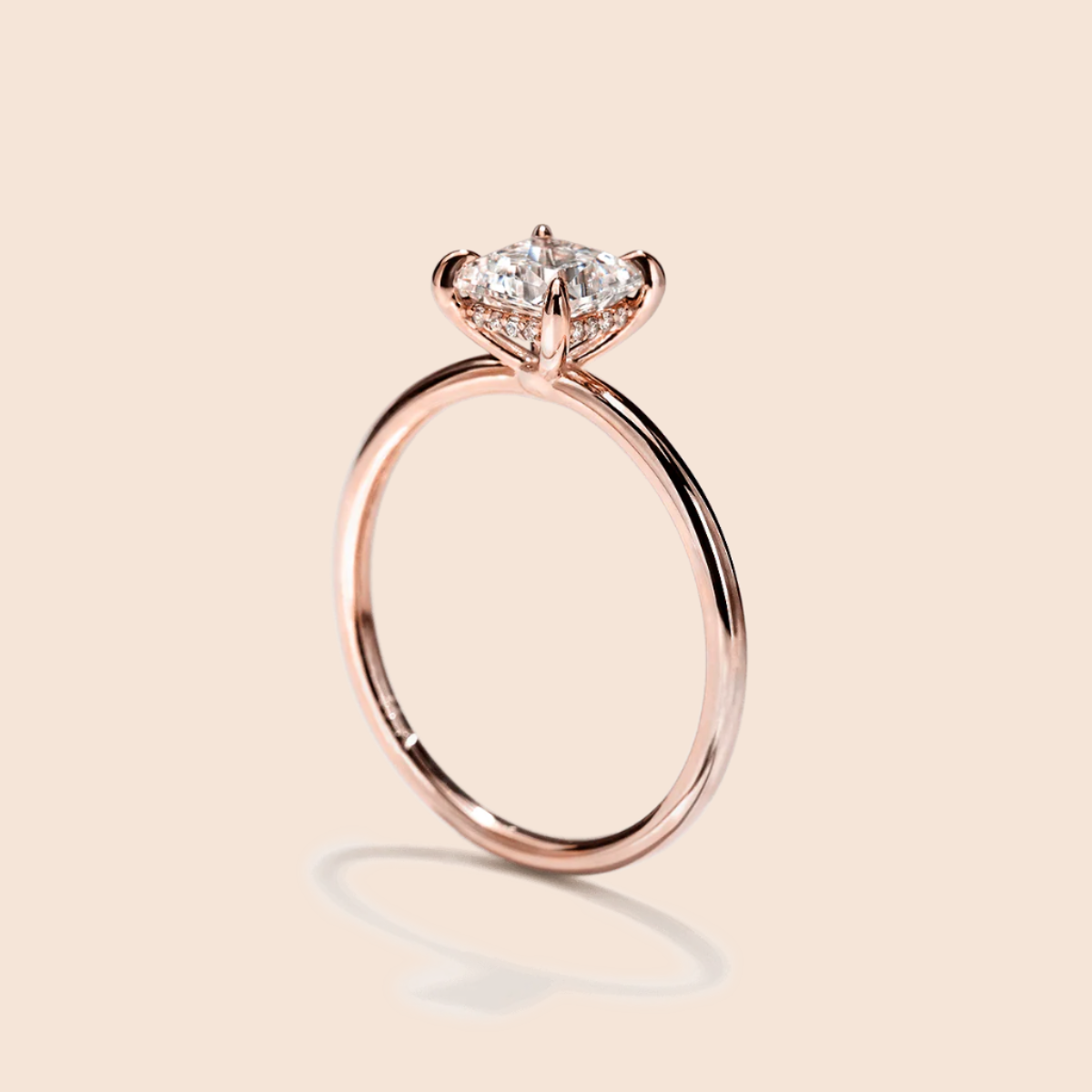 18K Rose Gold Princess Hidden Halo Pave Engagement Ring