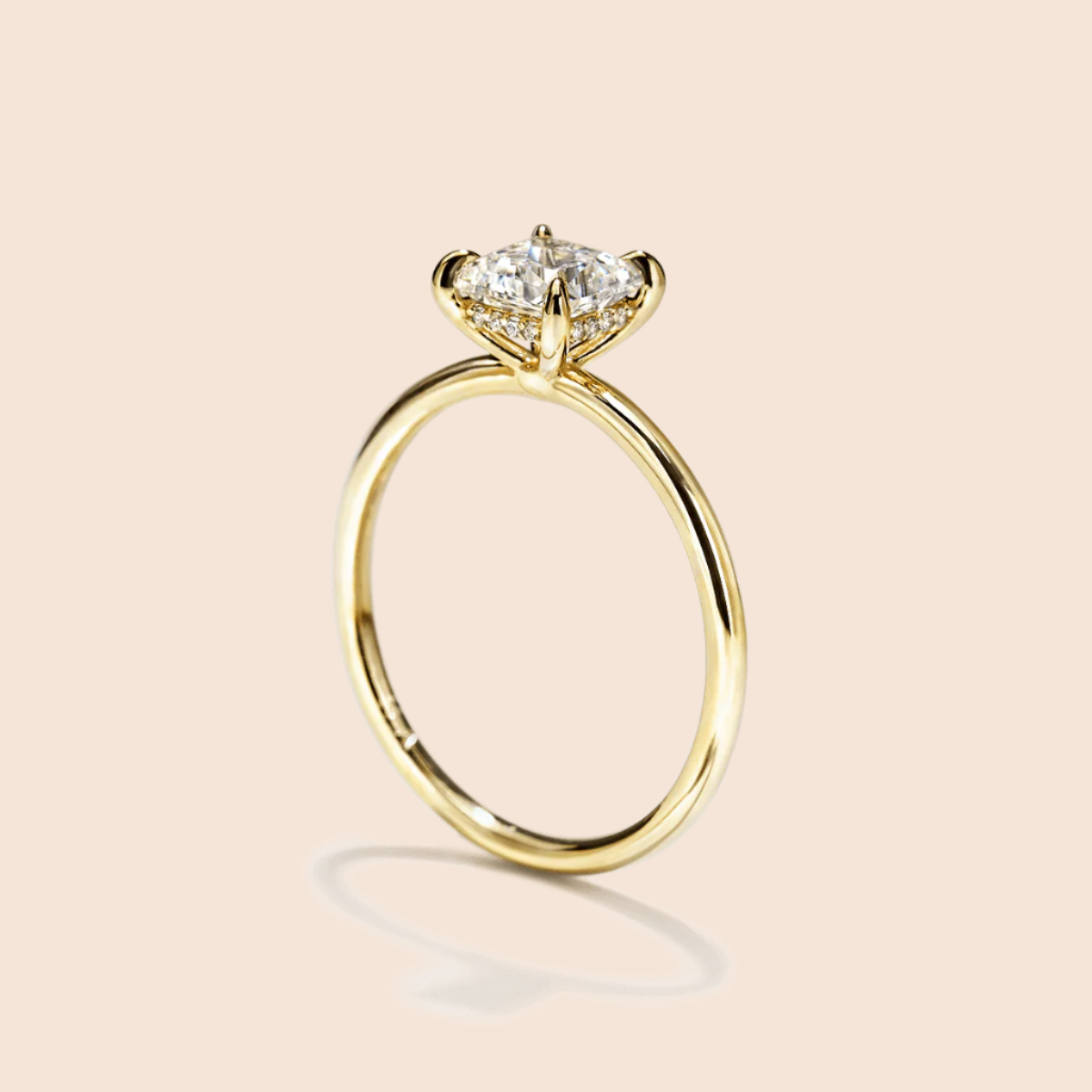 18K Yellow Gold Princess Hidden Halo Pave Engagement Ring