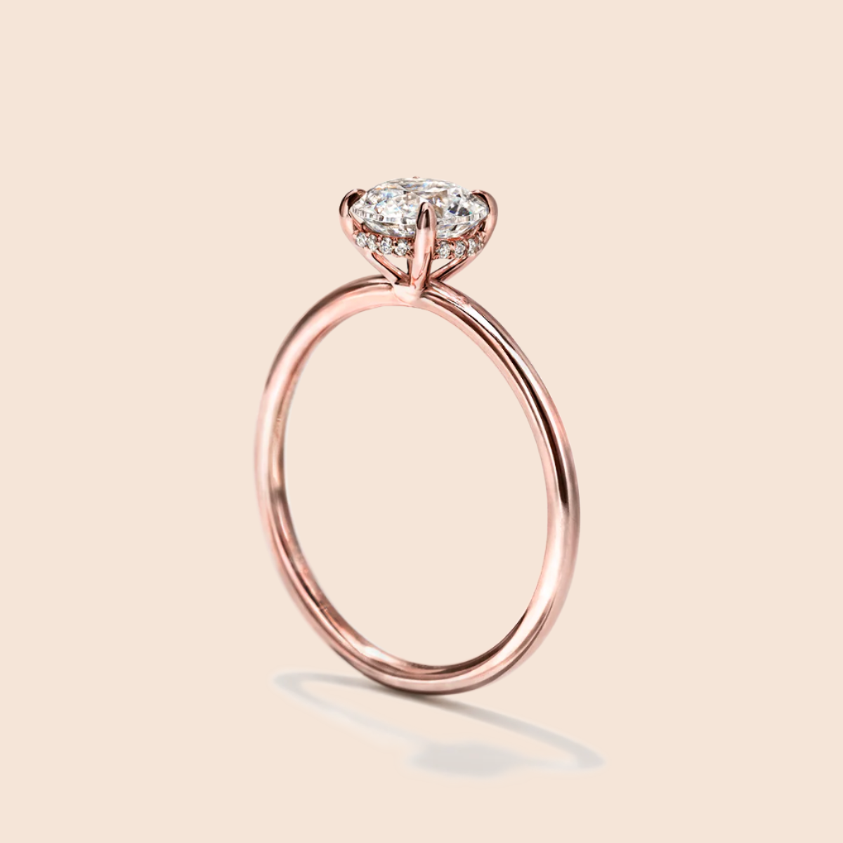 18K Rose Gold Round Hidden Halo Pave Engagement Ring