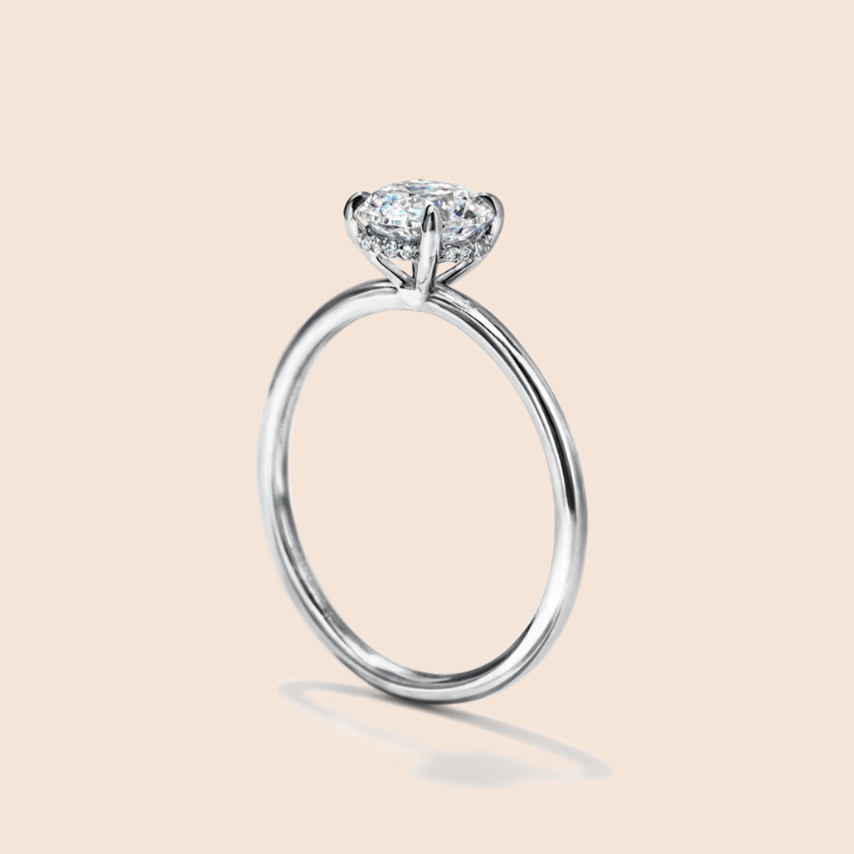 Platinum 18K White Gold Round Hidden Halo Pave Engagement Ring