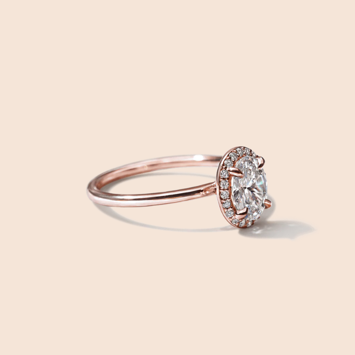 18K Rose Gold Oval Halo Engagement Ring