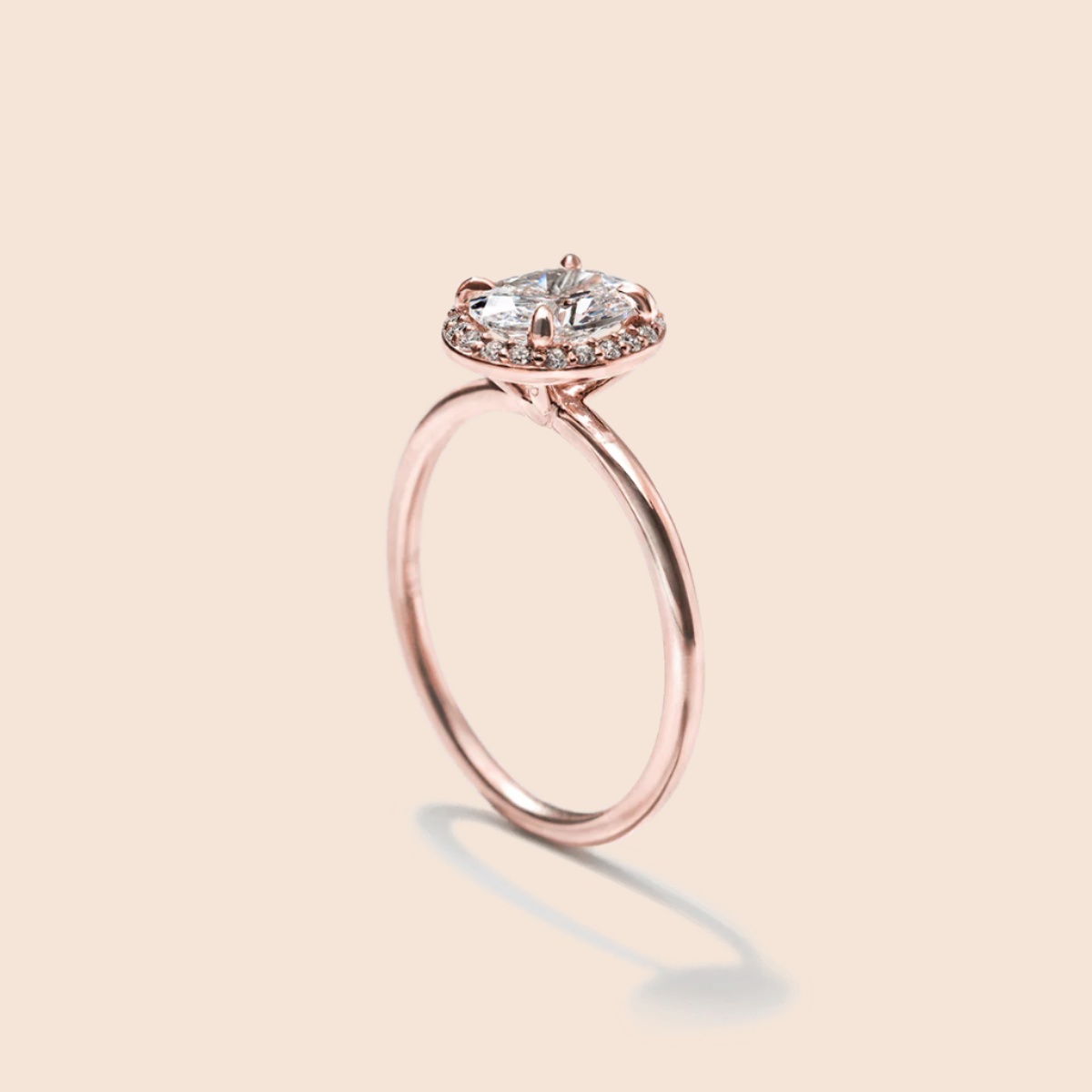 18K Rose Gold Oval Halo Engagement Ring