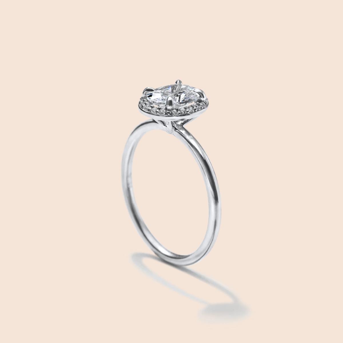 18K White Gold Platinum Oval Halo Engagement Ring