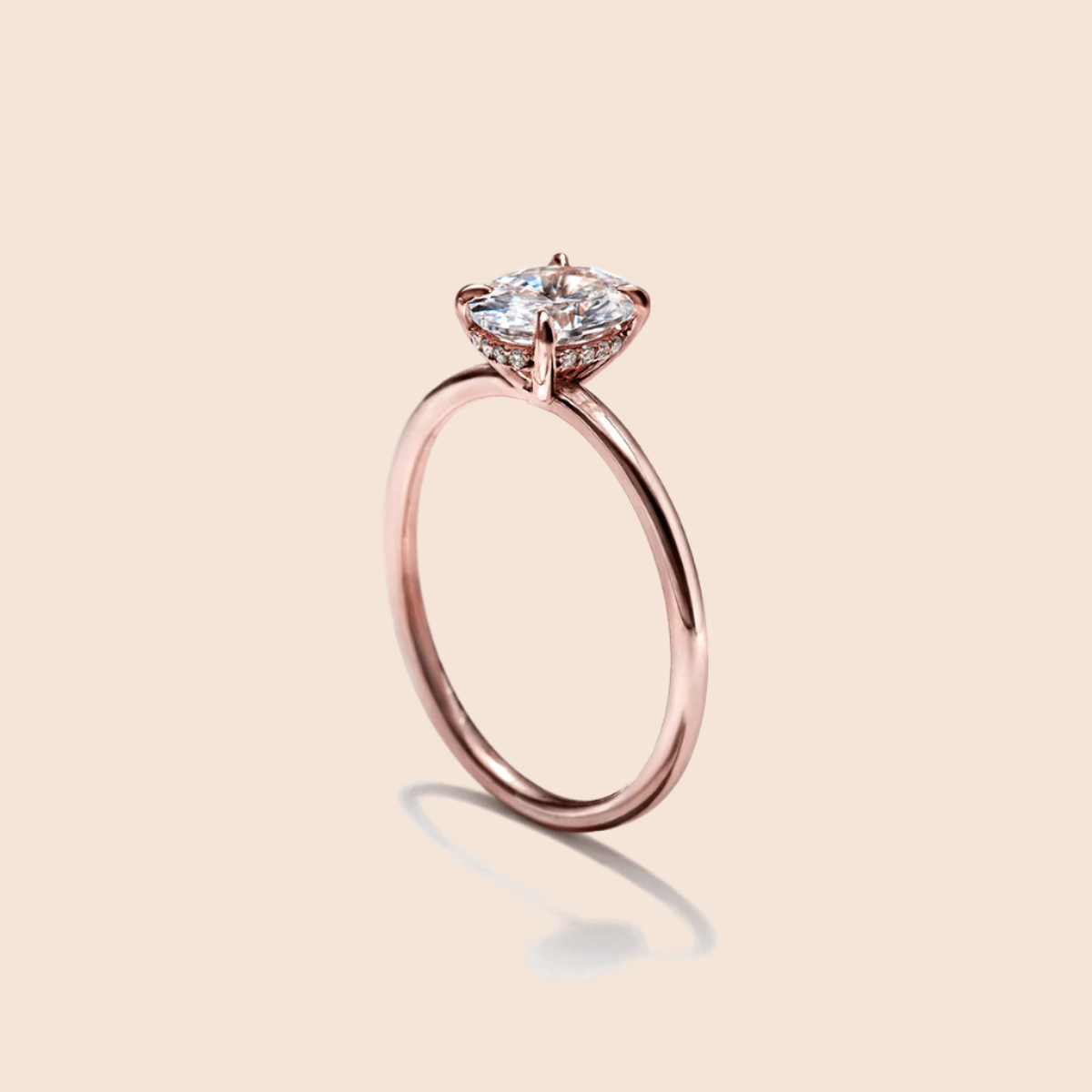18K Rose Gold Oval Hidden Halo Pave Engagement Ring