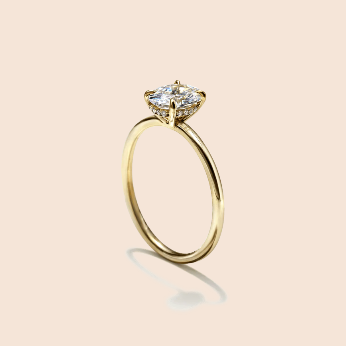 18K Yellow Gold Oval Hidden Halo Pave Engagement Ring