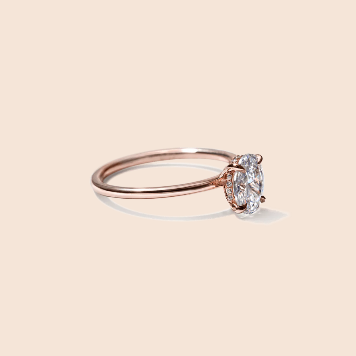 18K Rose Gold Oval Hidden Halo Pave Engagement Ring