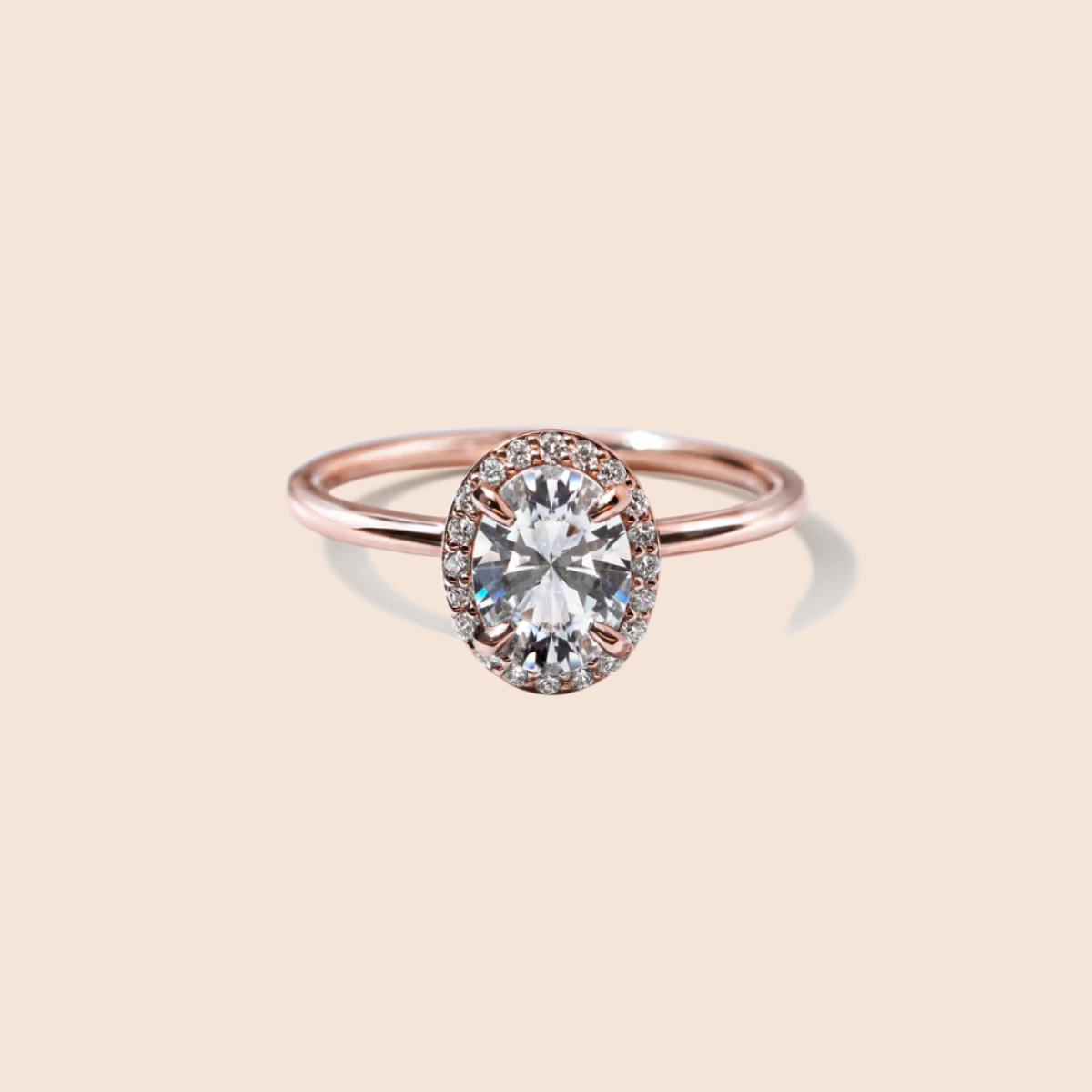 18K Rose Gold Oval Halo Engagement Ring