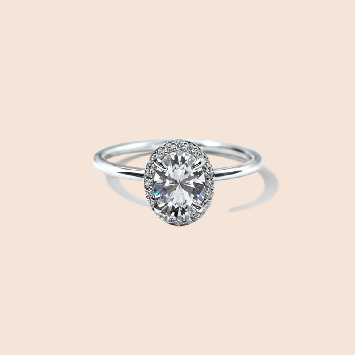 18K White Gold Platinum Oval Halo Engagement Ring