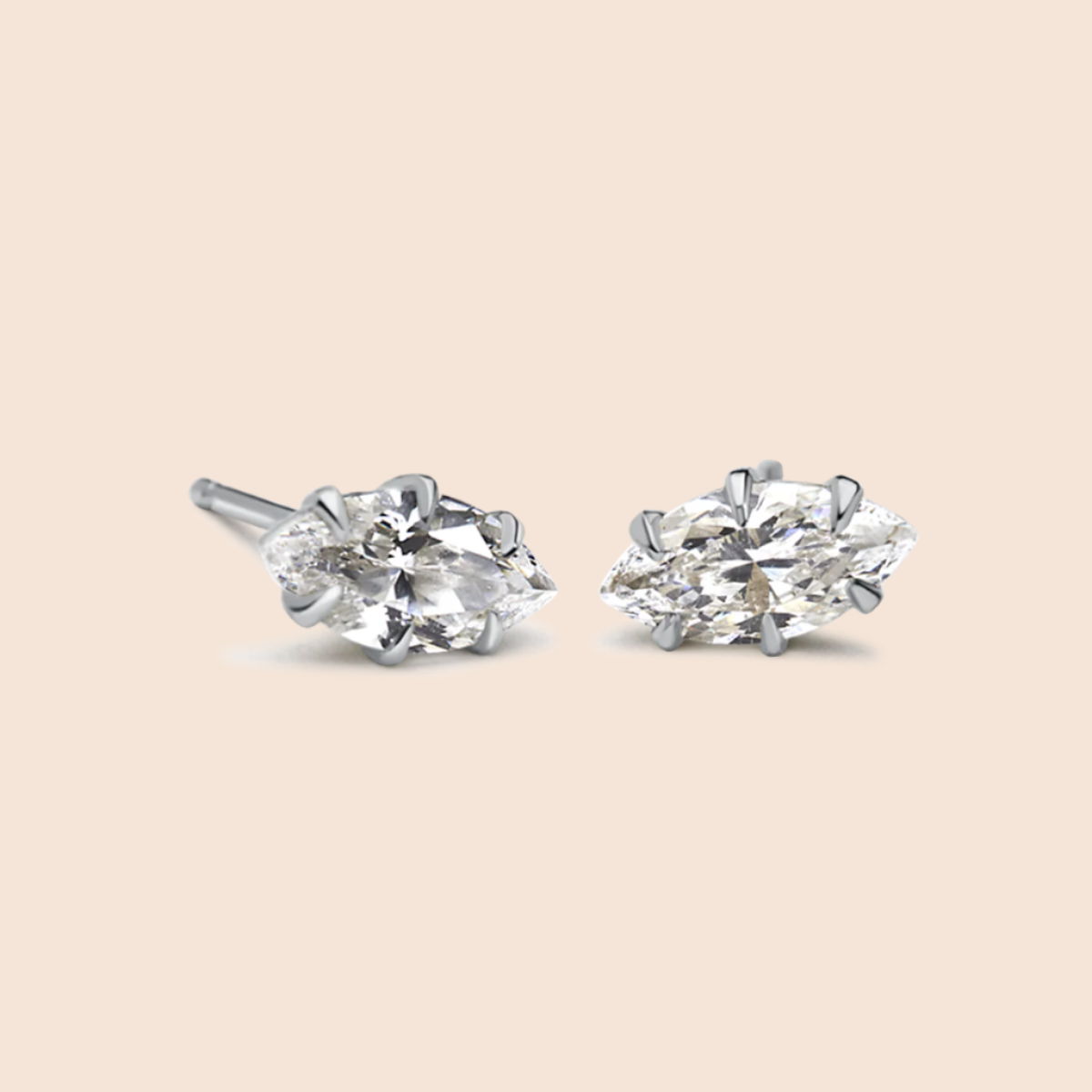 14K White Gold Platinum Marquise Studs