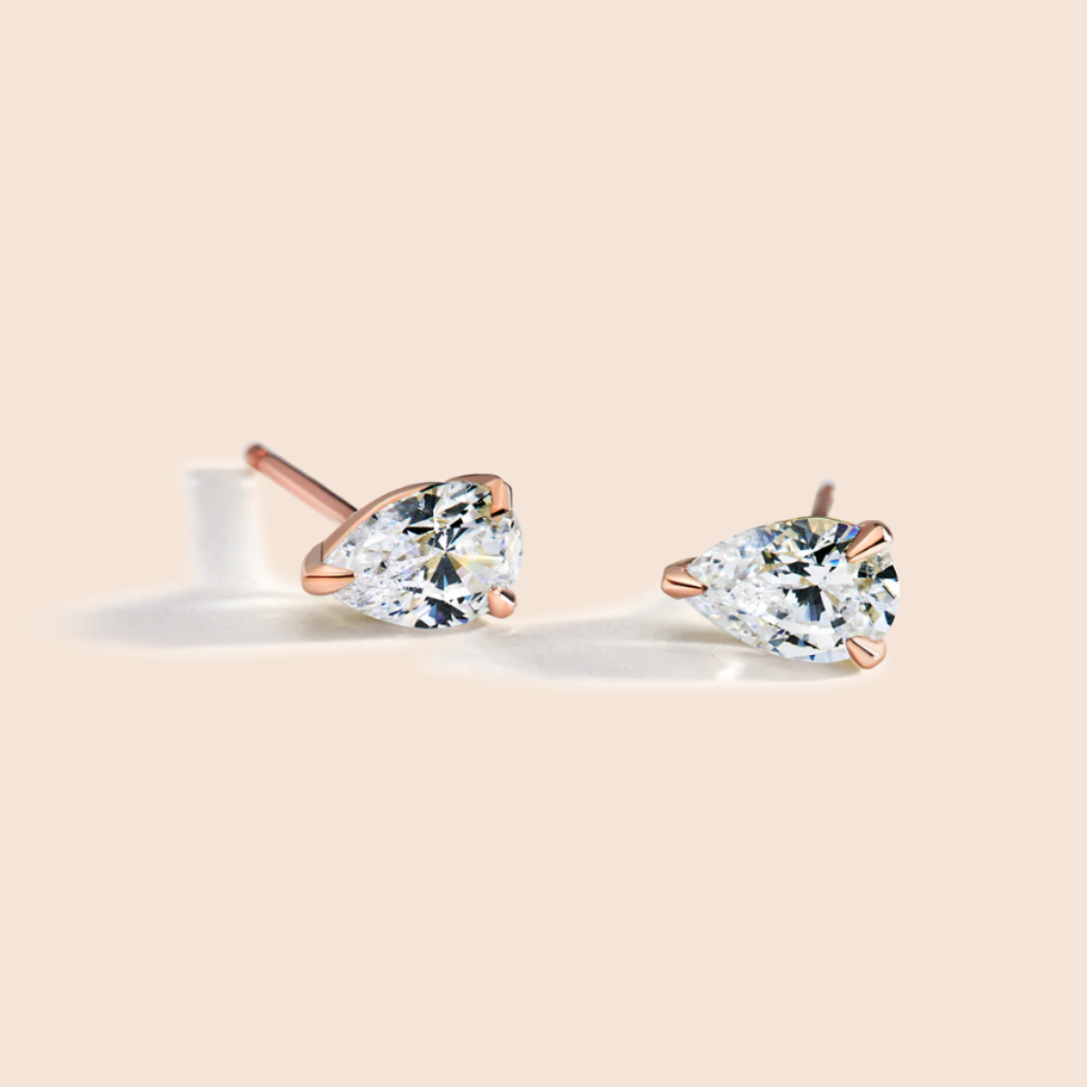 14K Rose Gold Pear Studs