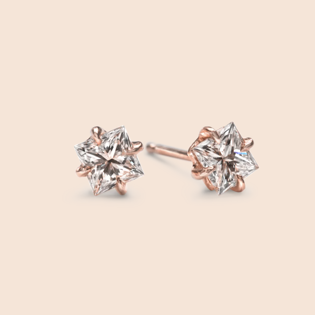 14K Rose Gold Round Princess Studs
